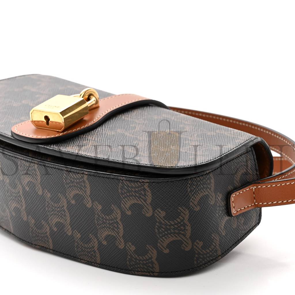CELINE TRIOMPHE CANVAS CALFSKIN TABOU CLUTCH ON STRAP TAN (20*9*5cm) CELINE TRIOMPHE CANVAS CALFSKIN TABOU CLUTCH ON STRAP TAN (20*9*5cm)