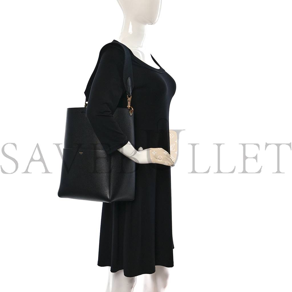 CELINE SOFT GRAINED CALFSKIN SANGLE BUCKET BAG BLACK (32*22*17cm) CELINE SOFT GRAINED CALFSKIN SANGLE BUCKET BAG BLACK (32*22*17cm)