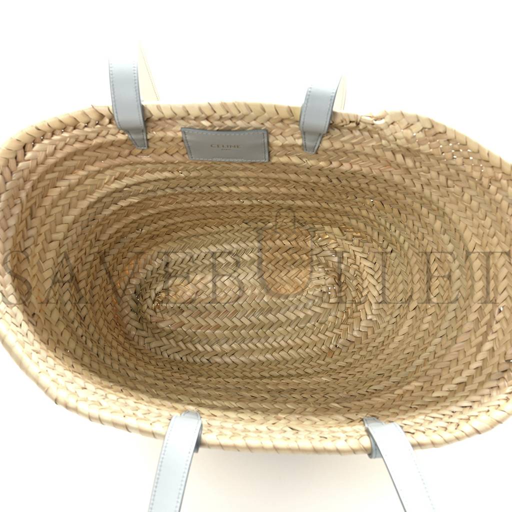 CELINE RAFFIA CALFSKIN TRIOMPHE MEDIUM PANIER SOFT BLUE (25*25*13cm) CELINE RAFFIA CALFSKIN TRIOMPHE MEDIUM PANIER SOFT BLUE (25*25*13cm)