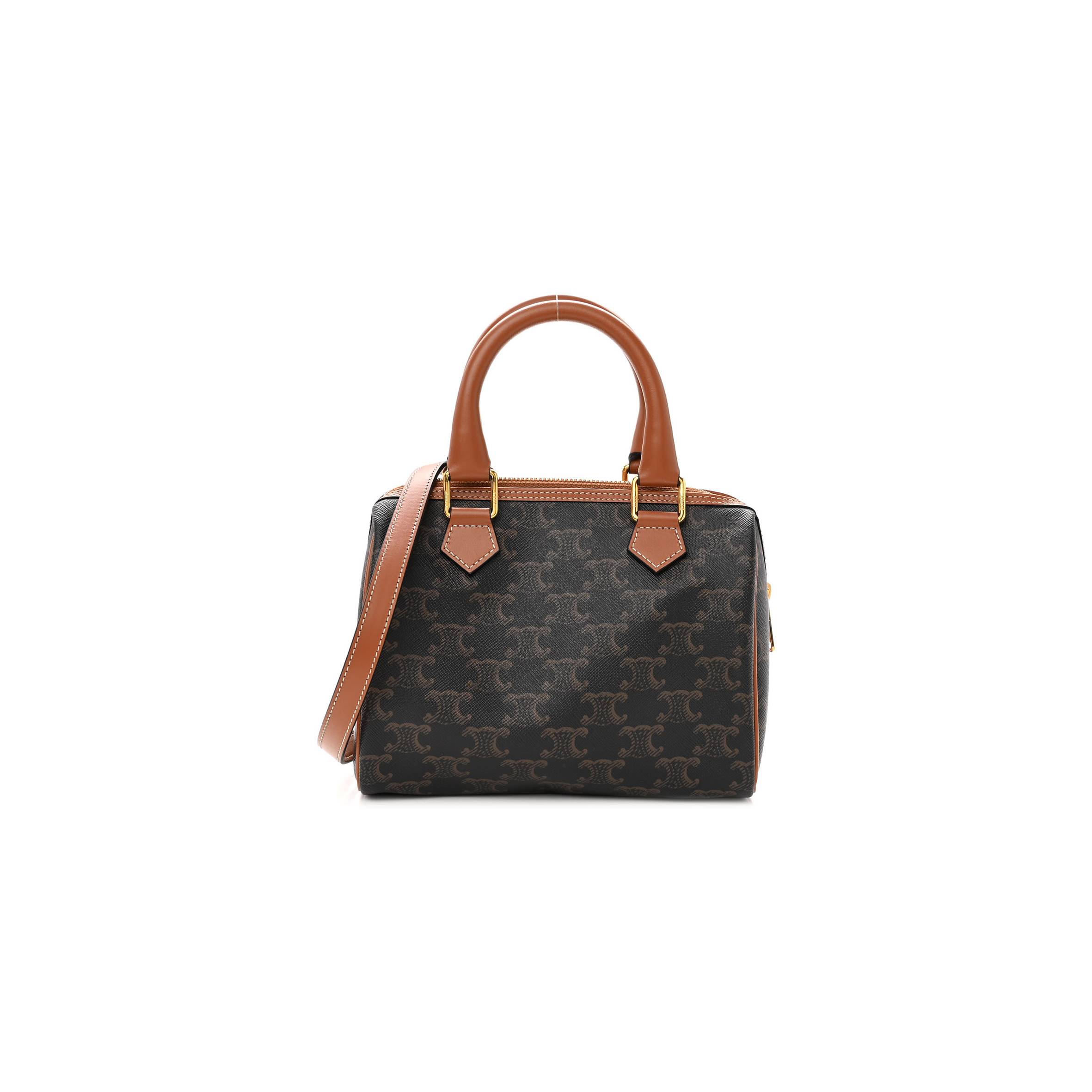 CELINE TRIOMPHE CANVAS CALFSKIN SMALL BOSTON BAG TAN (20*15*10cm) CELINE TRIOMPHE CANVAS CALFSKIN SMALL BOSTON BAG TAN (20*15*10cm)