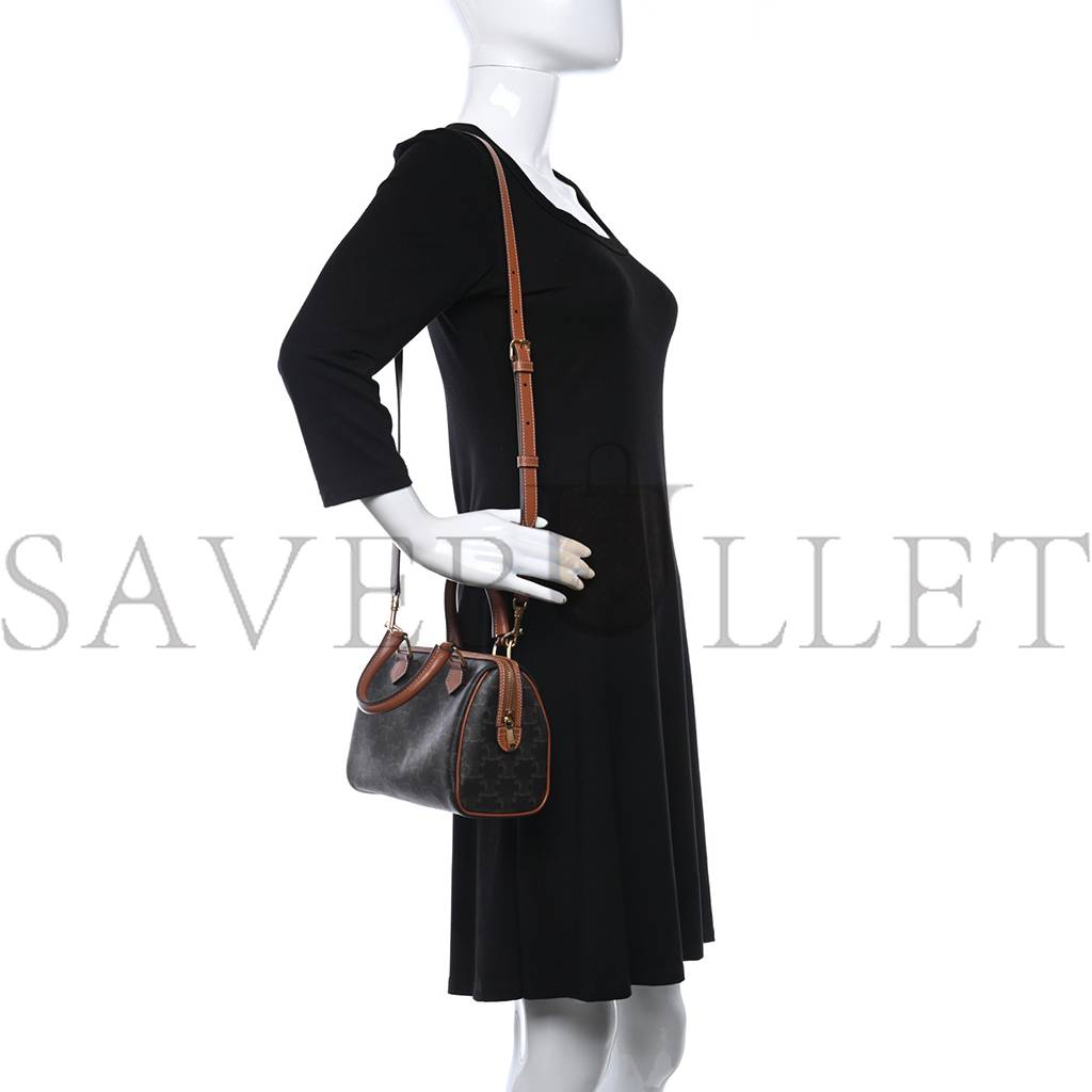CELINE TRIOMPHE CANVAS CALFSKIN SMALL BOSTON BAG TAN (20*15*10cm) CELINE TRIOMPHE CANVAS CALFSKIN SMALL BOSTON BAG TAN (20*15*10cm)