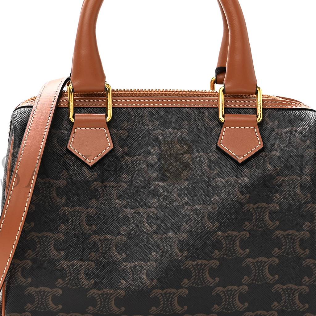 CELINE TRIOMPHE CANVAS CALFSKIN SMALL BOSTON BAG TAN (20*15*10cm) CELINE TRIOMPHE CANVAS CALFSKIN SMALL BOSTON BAG TAN (20*15*10cm)