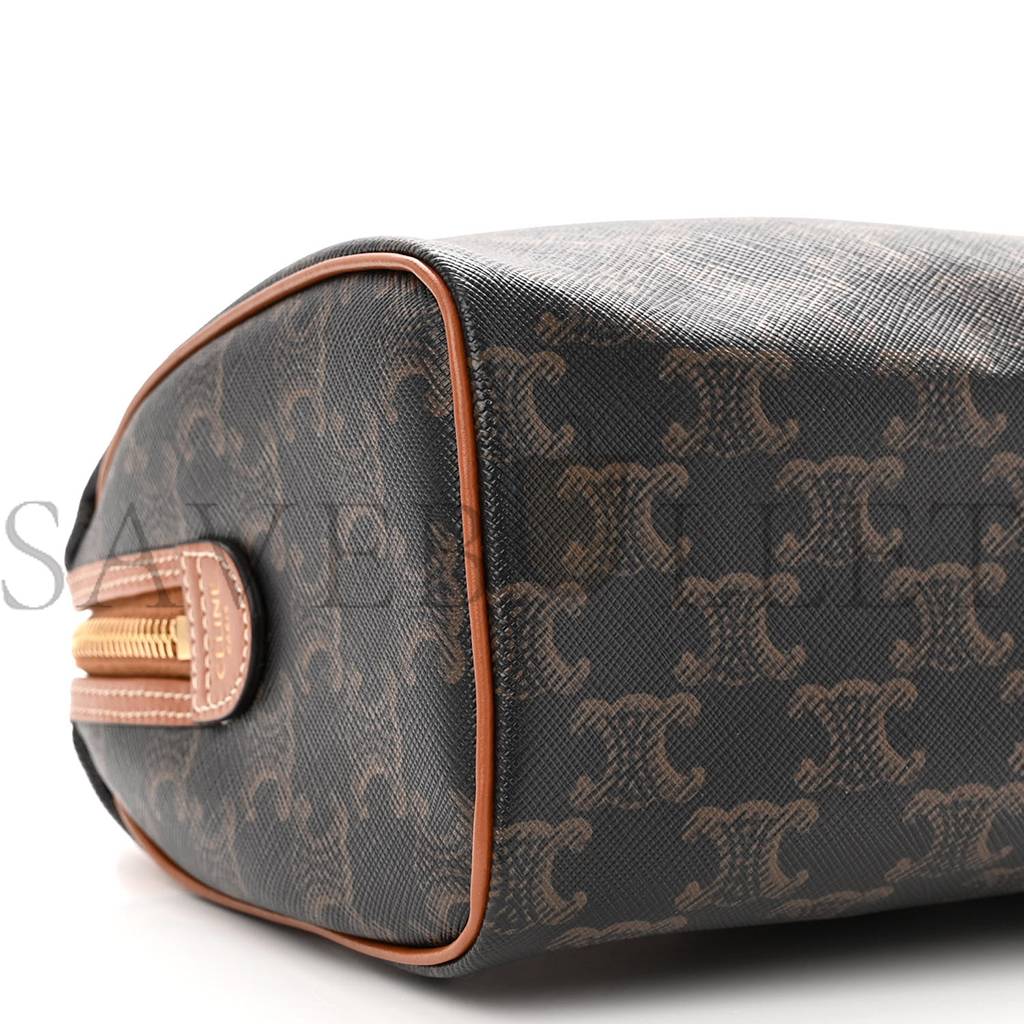 CELINE TRIOMPHE CANVAS CALFSKIN SMALL BOSTON BAG TAN (20*15*10cm) CELINE TRIOMPHE CANVAS CALFSKIN SMALL BOSTON BAG TAN (20*15*10cm)