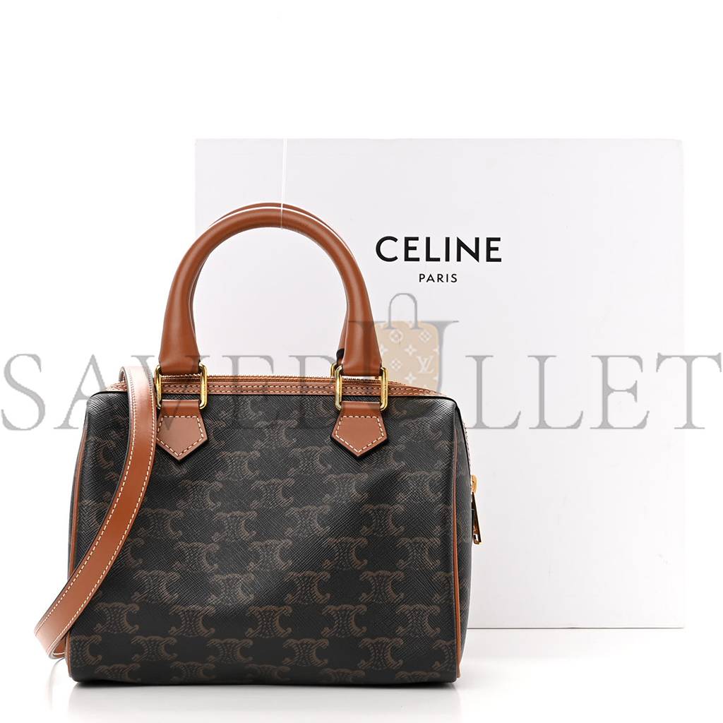 CELINE TRIOMPHE CANVAS CALFSKIN SMALL BOSTON BAG TAN (20*15*10cm) CELINE TRIOMPHE CANVAS CALFSKIN SMALL BOSTON BAG TAN (20*15*10cm)