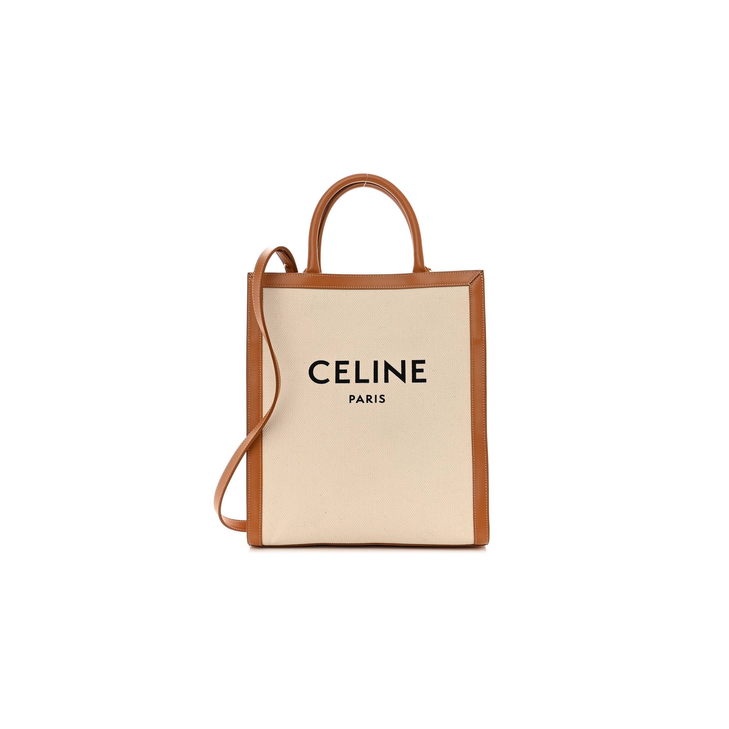CELINE CANVAS CALFSKIN LOGO PRINT SMALL VERTICAL CABAS NATURAL TAN (33*28*8cm) CELINE CANVAS CALFSKIN LOGO PRINT SMALL VERTICAL CABAS NATURAL TAN (33*28*8cm)