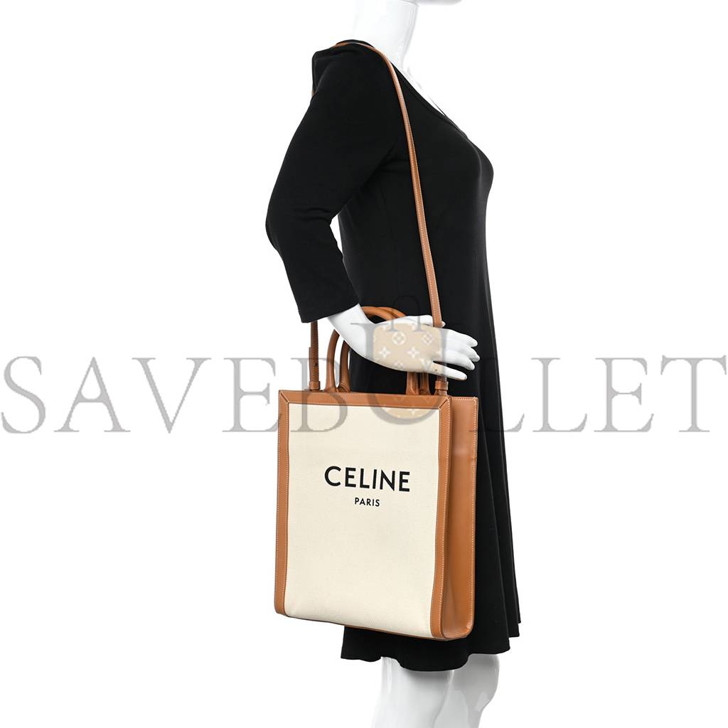 CELINE CANVAS CALFSKIN LOGO PRINT SMALL VERTICAL CABAS NATURAL TAN (33*28*8cm) CELINE CANVAS CALFSKIN LOGO PRINT SMALL VERTICAL CABAS NATURAL TAN (33*28*8cm)