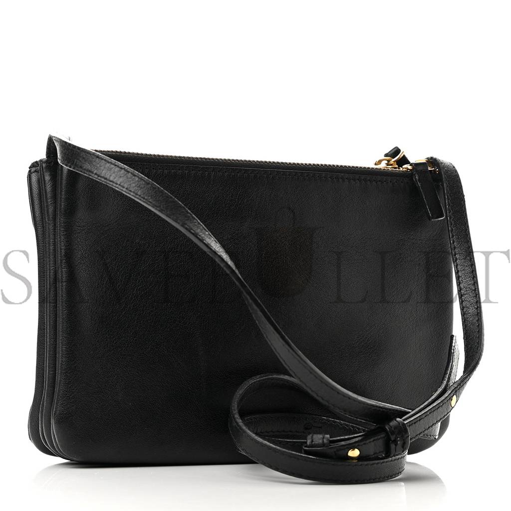 CELINE LAMBSKIN SMALL TRIO CROSSBODY BAG BLACK (22*14*4cm) CELINE LAMBSKIN SMALL TRIO CROSSBODY BAG BLACK (22*14*4cm)