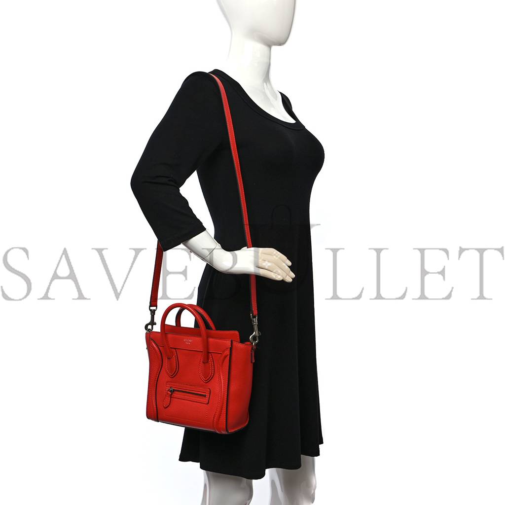 CELINE DRUMMED CALFSKIN NANO LUGGAGE VERMILLION (20*20*10cm) CELINE DRUMMED CALFSKIN NANO LUGGAGE VERMILLION (20*20*10cm)