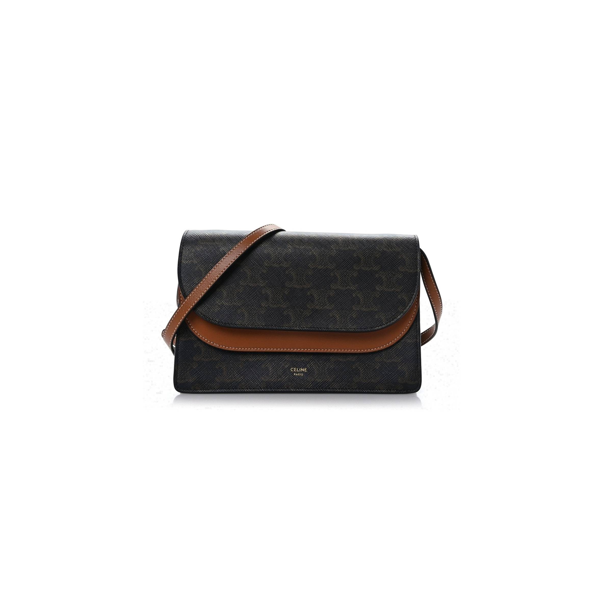 CELINE TRIOMPHE CANVAS LAMBSKIN WALLET ON STRAP TAN (20*13*6cm) CELINE TRIOMPHE CANVAS LAMBSKIN WALLET ON STRAP TAN (20*13*6cm)