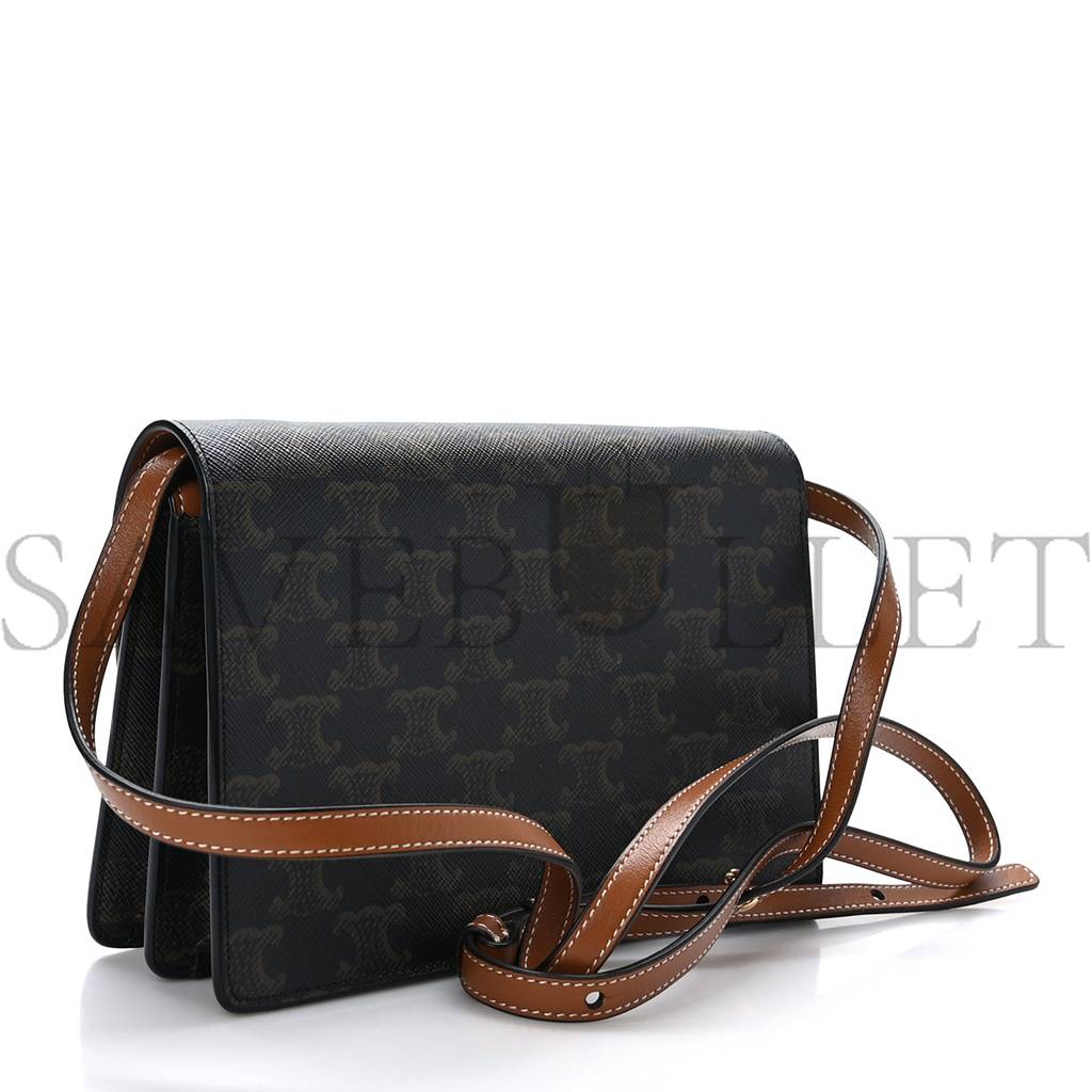CELINE TRIOMPHE CANVAS LAMBSKIN WALLET ON STRAP TAN (20*13*6cm) CELINE TRIOMPHE CANVAS LAMBSKIN WALLET ON STRAP TAN (20*13*6cm)