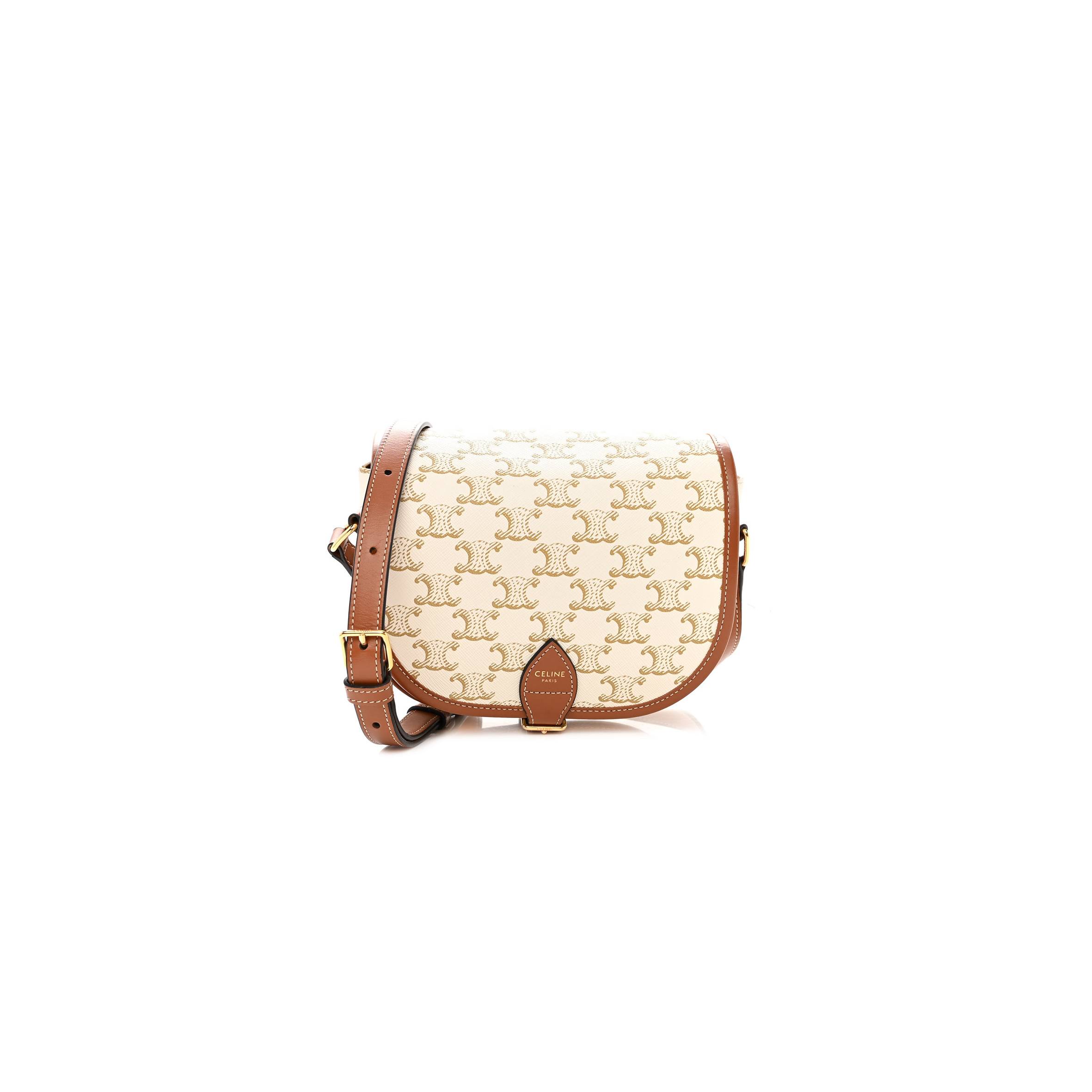 CELINE TRIOMPHE CANVAS MEDIUM FOLCO BAG WHITE (18*15*7cm) CELINE TRIOMPHE CANVAS MEDIUM FOLCO BAG WHITE (18*15*7cm)