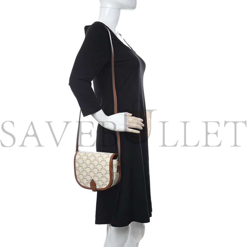 CELINE TRIOMPHE CANVAS MEDIUM FOLCO BAG WHITE (18*15*7cm) CELINE TRIOMPHE CANVAS MEDIUM FOLCO BAG WHITE (18*15*7cm)