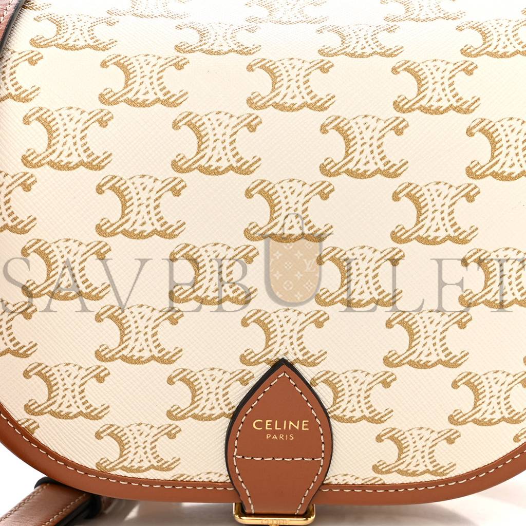 CELINE TRIOMPHE CANVAS MEDIUM FOLCO BAG WHITE (18*15*7cm) CELINE TRIOMPHE CANVAS MEDIUM FOLCO BAG WHITE (18*15*7cm)