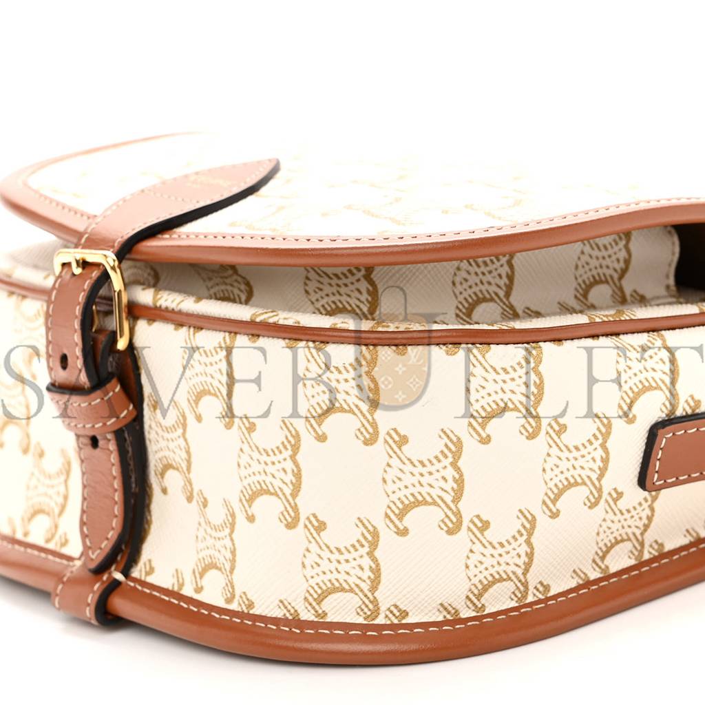 CELINE TRIOMPHE CANVAS MEDIUM FOLCO BAG WHITE (18*15*7cm) CELINE TRIOMPHE CANVAS MEDIUM FOLCO BAG WHITE (18*15*7cm)