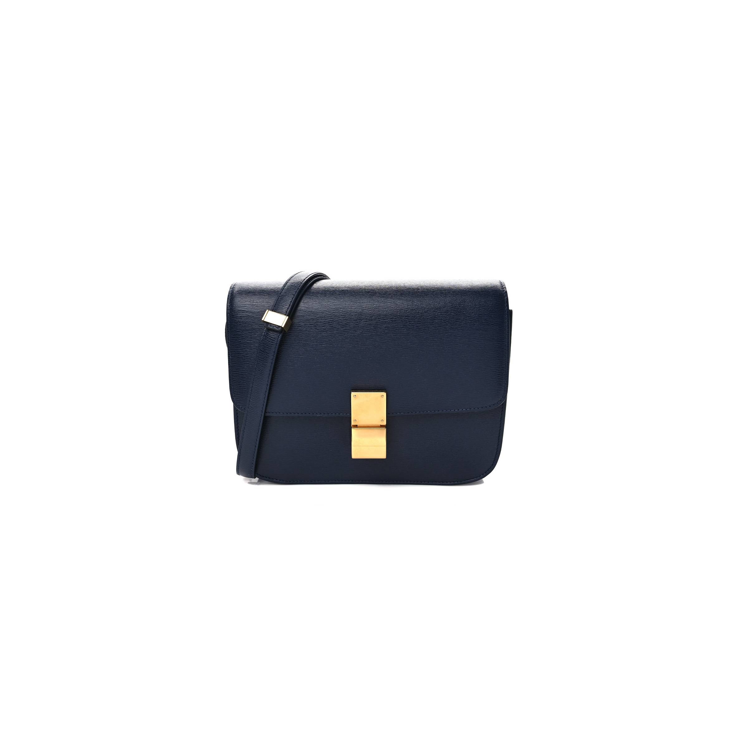 CELINE LIEGE CALFSKIN MEDIUM CLASSIC BOX FLAP BAG DARK BLUE (23*18*6cm) CELINE LIEGE CALFSKIN MEDIUM CLASSIC BOX FLAP BAG DARK BLUE (23*18*6cm)