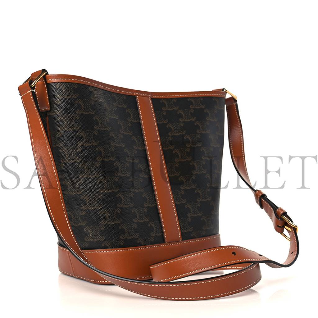 CELINE TRIOMPHE CANVAS CALFSKIN SMALL BUCKET BAG TAN (22*18*13cm) CELINE TRIOMPHE CANVAS CALFSKIN SMALL BUCKET BAG TAN (22*18*13cm)
