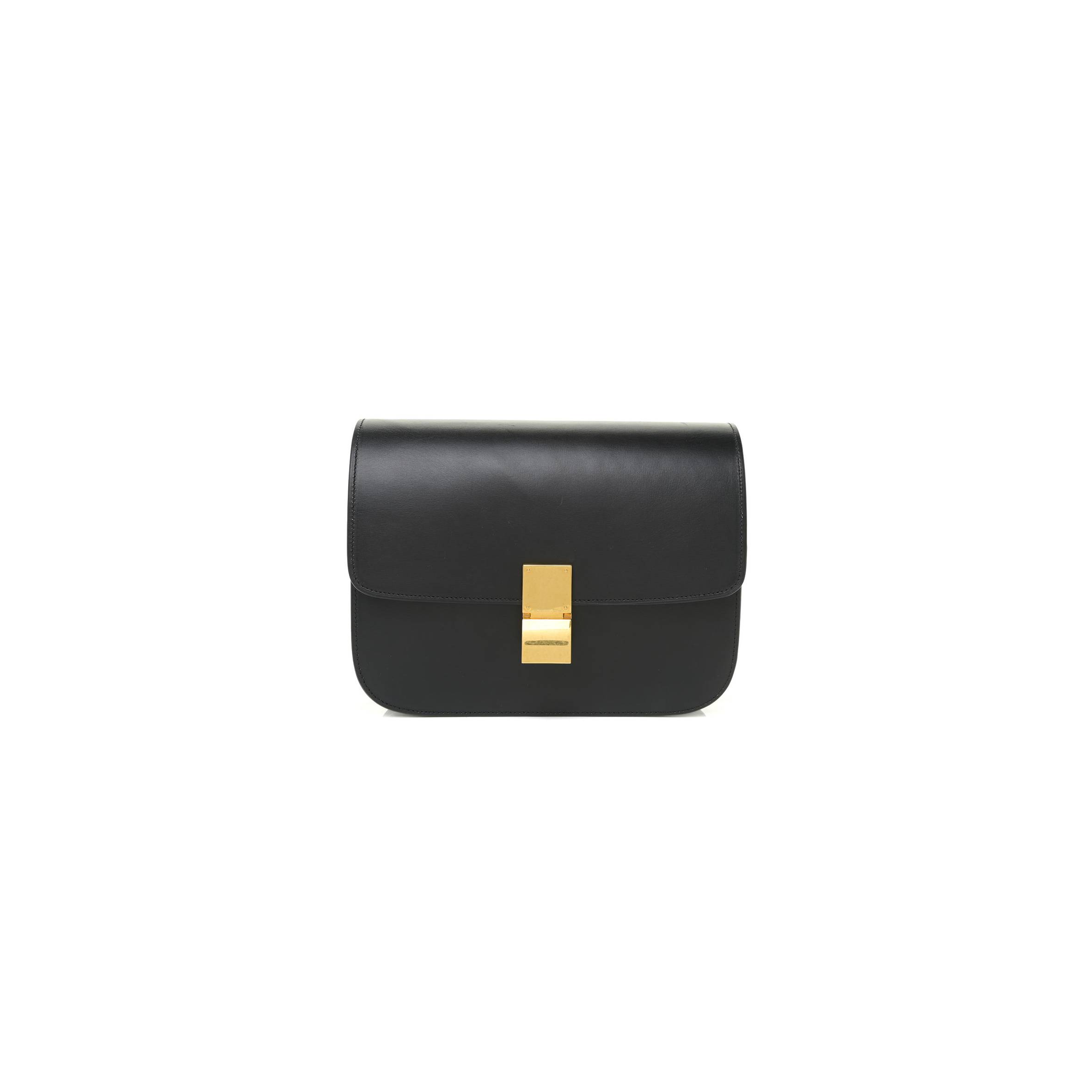 CELINE BOX CALFSKIN MEDIUM CLASSIC BOX FLAP BAG BLACK (23*18*7cm) CELINE BOX CALFSKIN MEDIUM CLASSIC BOX FLAP BAG BLACK (23*18*7cm)