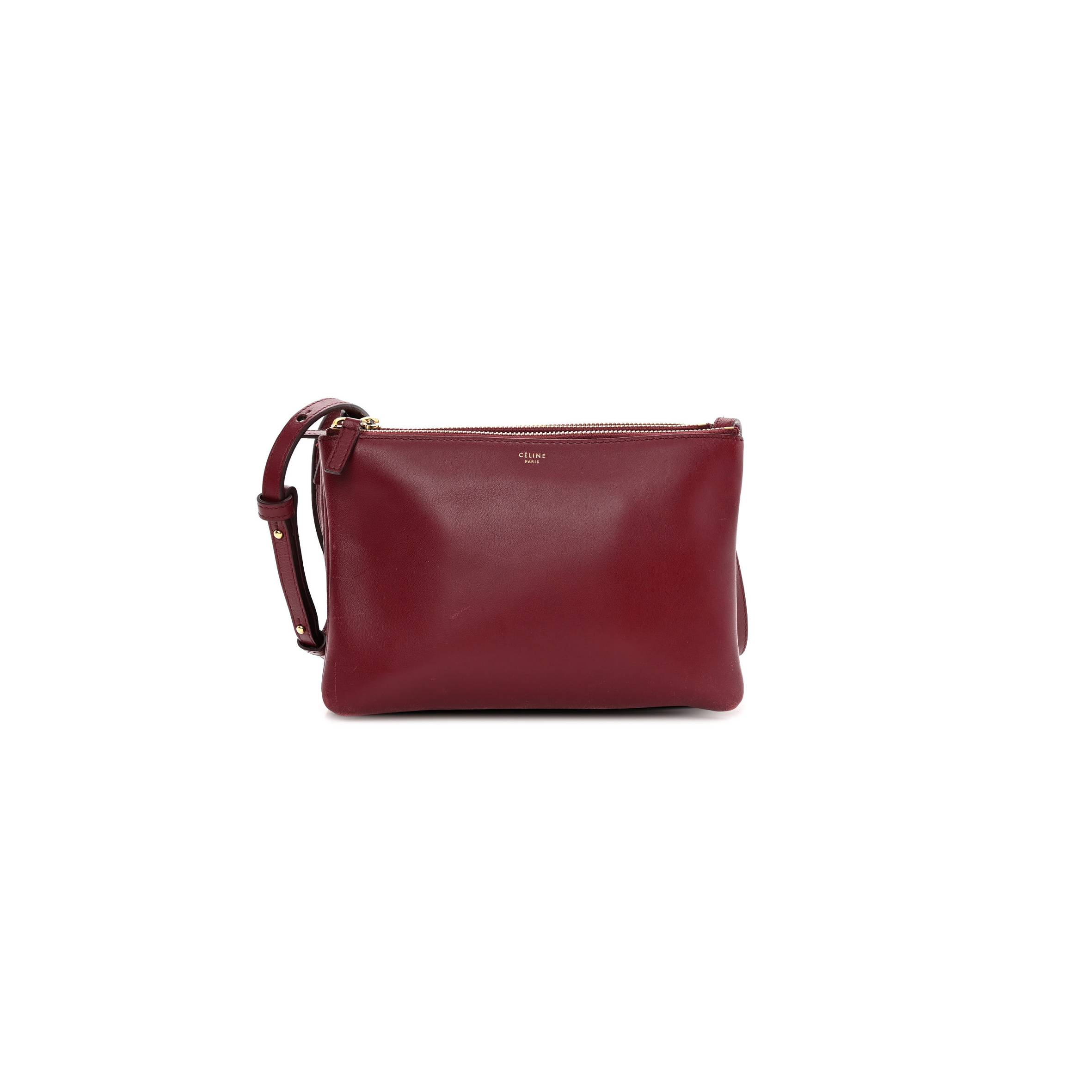 CELINE SMOOTH LAMBSKIN SMALL TRIO CROSSBODY BAG BURGUNDY (22*15*4cm) CELINE SMOOTH LAMBSKIN SMALL TRIO CROSSBODY BAG BURGUNDY (22*15*4cm)