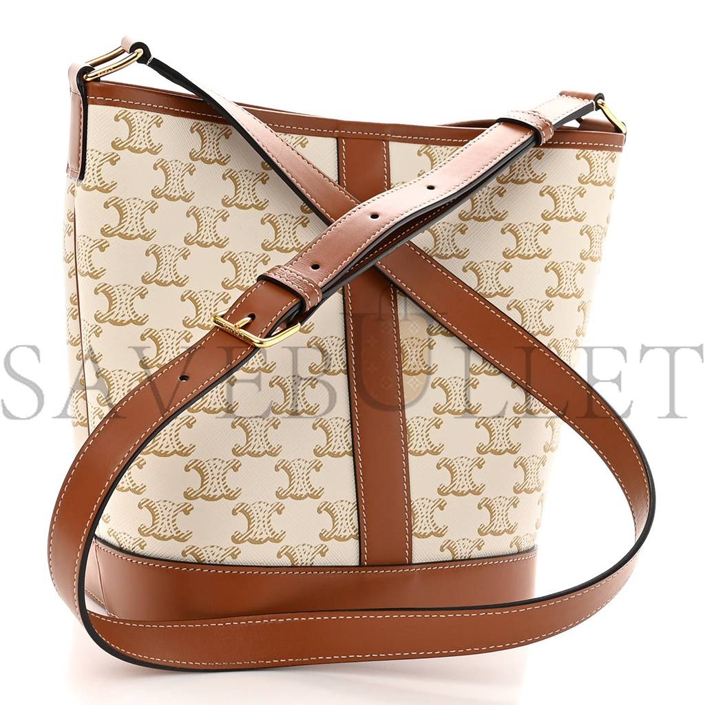 CELINE TRIOMPHE CANVAS CALFSKIN SMALL BUCKET BAG WHITE (22*18*13cm) CELINE TRIOMPHE CANVAS CALFSKIN SMALL BUCKET BAG WHITE (22*18*13cm)