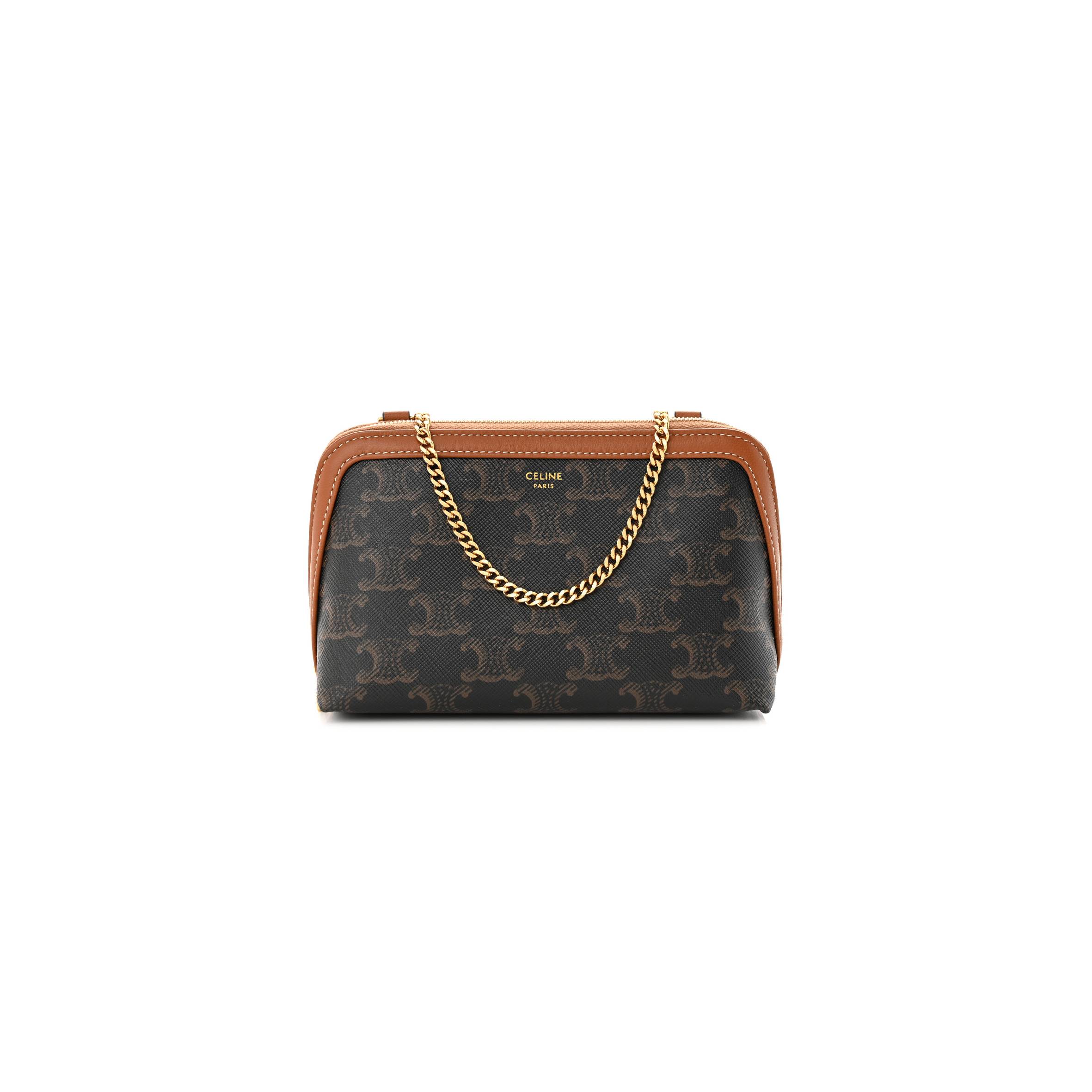 CELINE TRIOMPHE CANVAS CALFSKIN MINI CLUTCH ON CHAIN TAN (17*11*9cm) CELINE TRIOMPHE CANVAS CALFSKIN MINI CLUTCH ON CHAIN TAN (17*11*9cm)