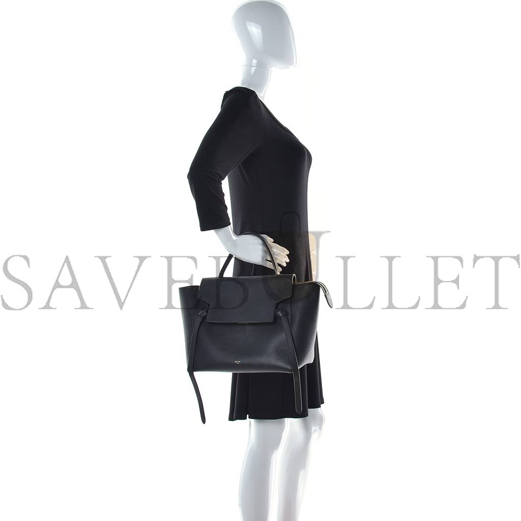 CELINE GRAINED CALFSKIN MINI BELT BAG BLACK (28*24*16cm) CELINE GRAINED CALFSKIN MINI BELT BAG BLACK (28*24*16cm)