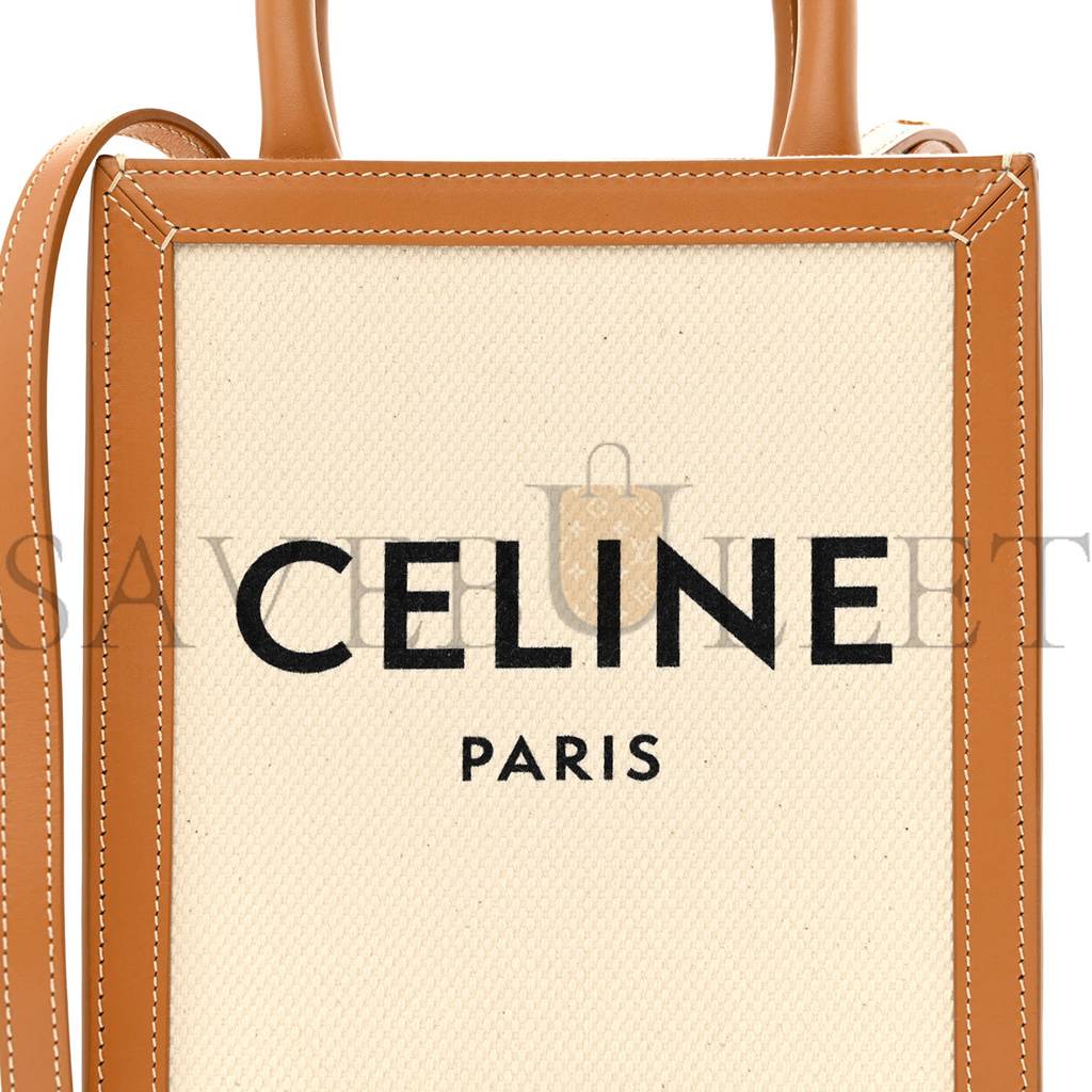 CELINE CANVAS CALFSKIN MINI VERTICAL CABAS NATURAL TAN (20*17*6cm) CELINE CANVAS CALFSKIN MINI VERTICAL CABAS NATURAL TAN (20*17*6cm)