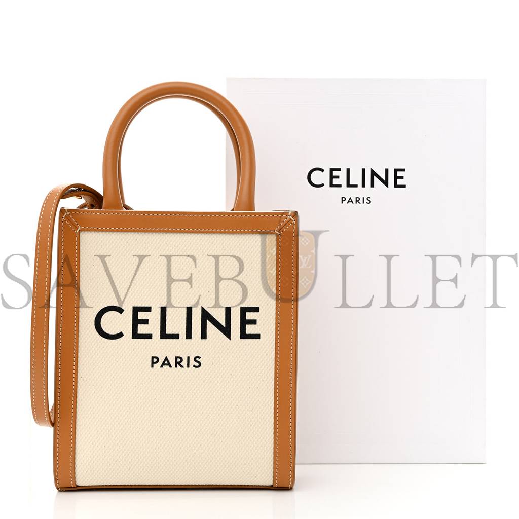 CELINE CANVAS CALFSKIN MINI VERTICAL CABAS NATURAL TAN (20*17*6cm) CELINE CANVAS CALFSKIN MINI VERTICAL CABAS NATURAL TAN (20*17*6cm)