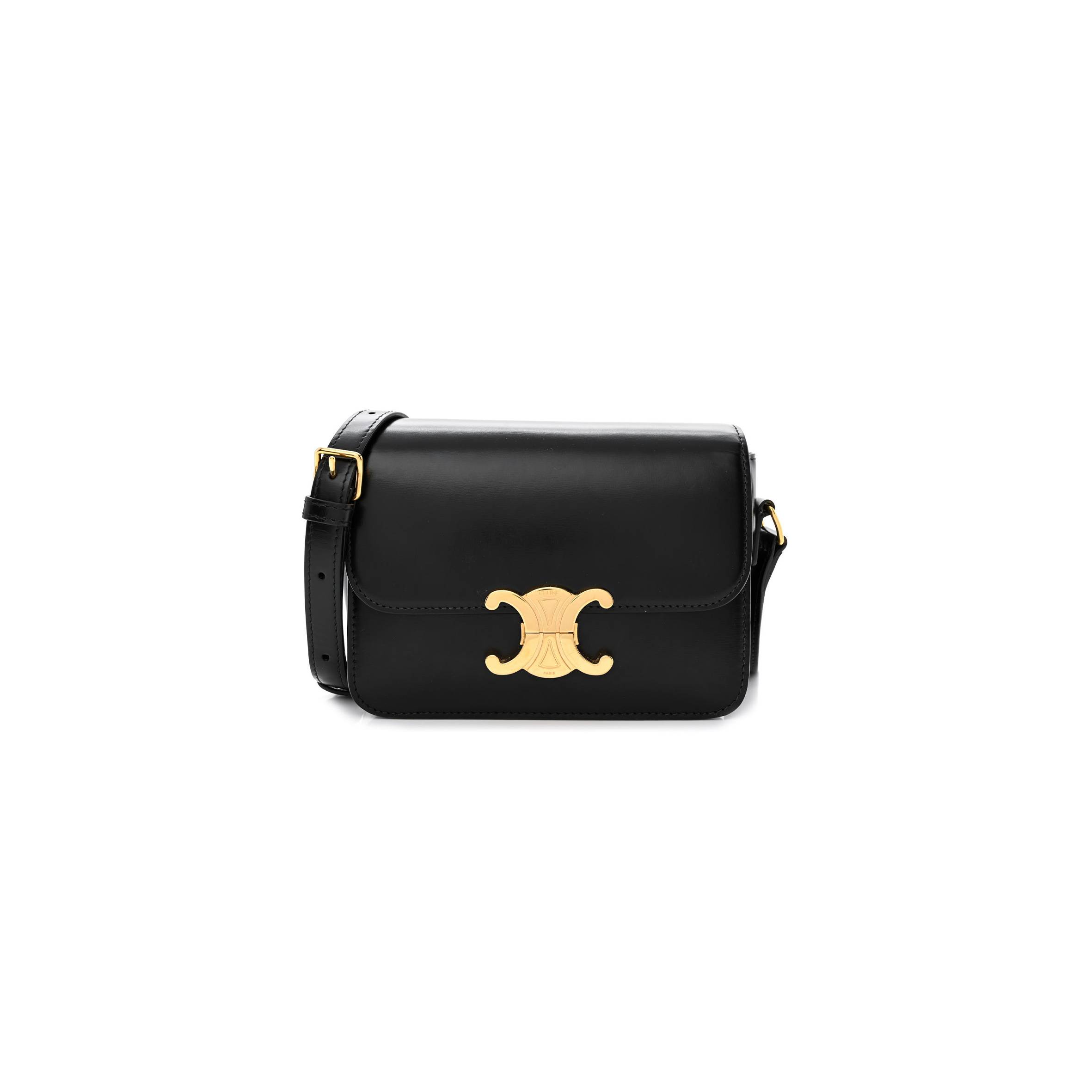 CELINE SHINY CALFSKIN TEEN TRIOMPHE BLACK (18*13*7cm) CELINE SHINY CALFSKIN TEEN TRIOMPHE BLACK (18*13*7cm)