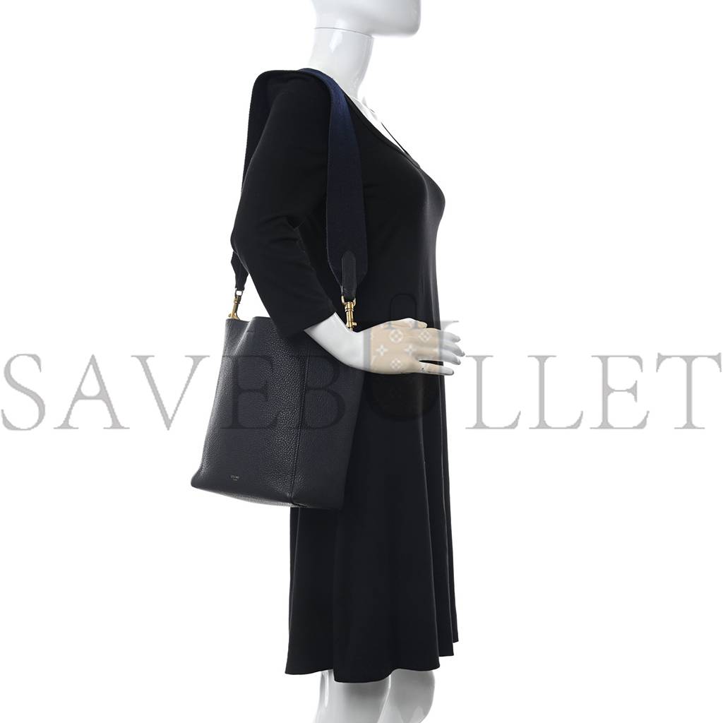 CELINE SOFT GRAINED CALFSKIN SMALL SANGLE BUCKET BAG NAVY BLUE (25*18*11cm) CELINE SOFT GRAINED CALFSKIN SMALL SANGLE BUCKET BAG NAVY BLUE (25*18*11cm)