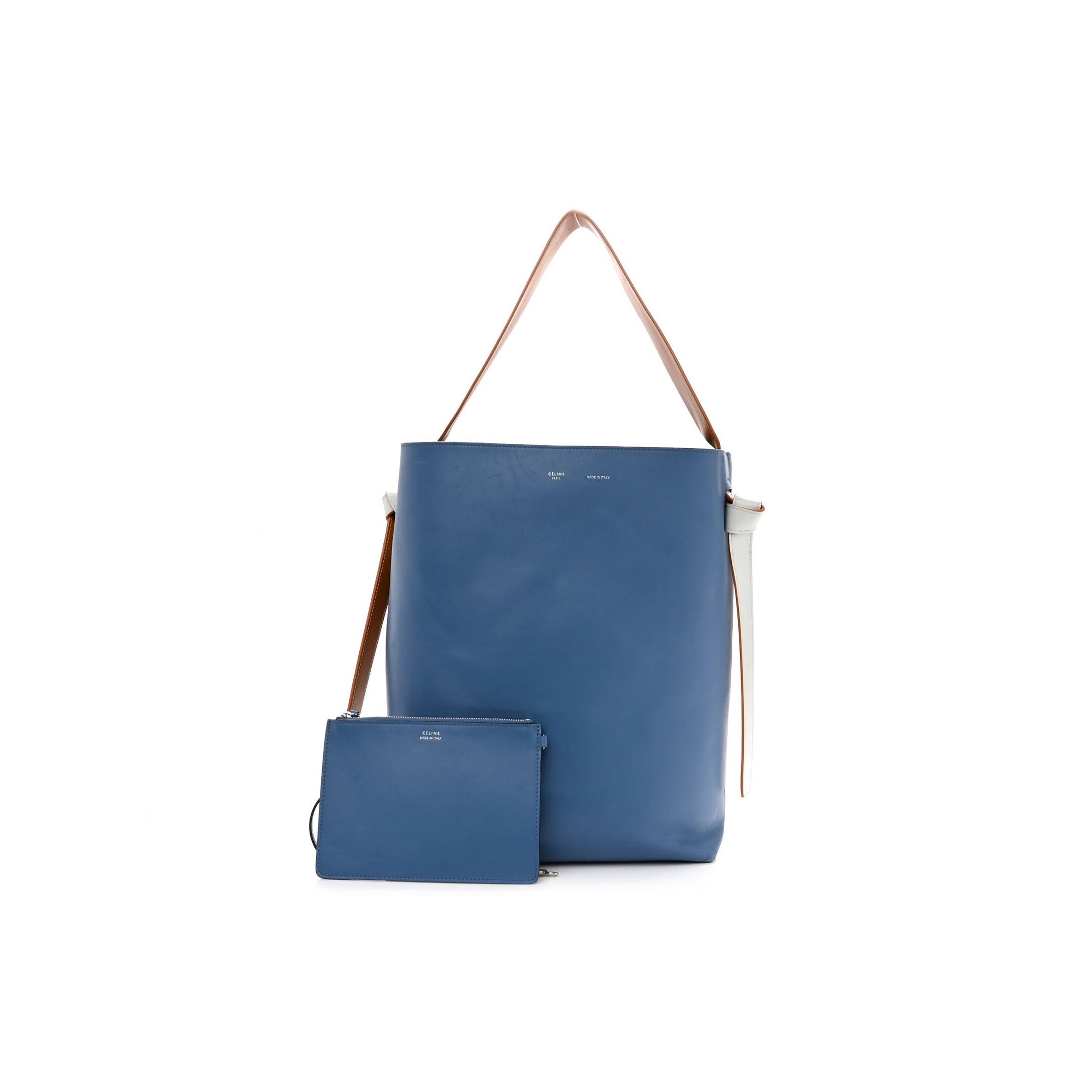 CELINE SHINY SMOOTH CALFSKIN SMALL TWISTED CABAS WASHED BLUE BLACK (36*26*11cm) CELINE SHINY SMOOTH CALFSKIN SMALL TWISTED CABAS WASHED BLUE BLACK (36*26*11cm)