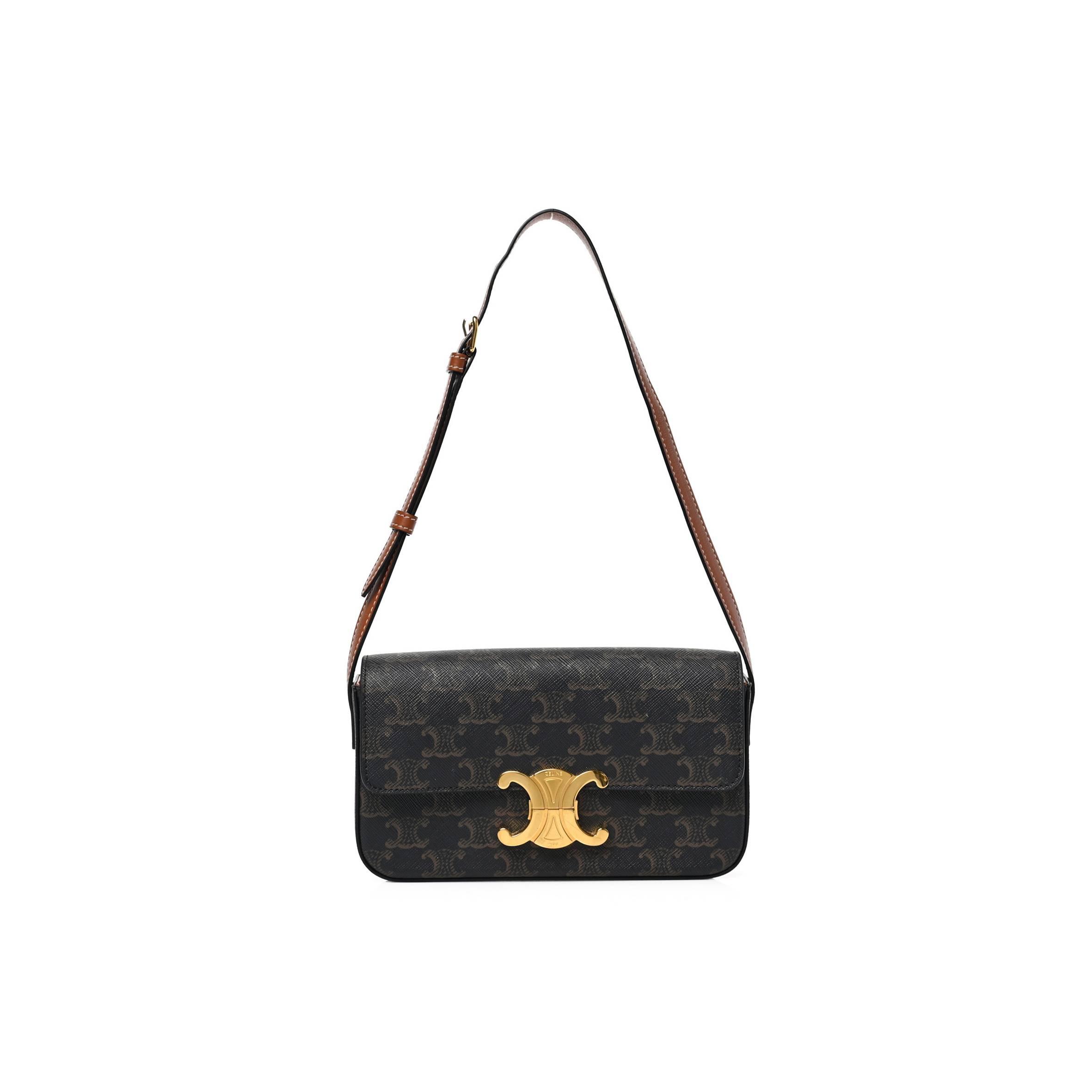 CELINE CANVAS CALFSKIN TRIOMPHE SHOULDER BAG TAN (20*11*4cm) CELINE CANVAS CALFSKIN TRIOMPHE SHOULDER BAG TAN (20*11*4cm)