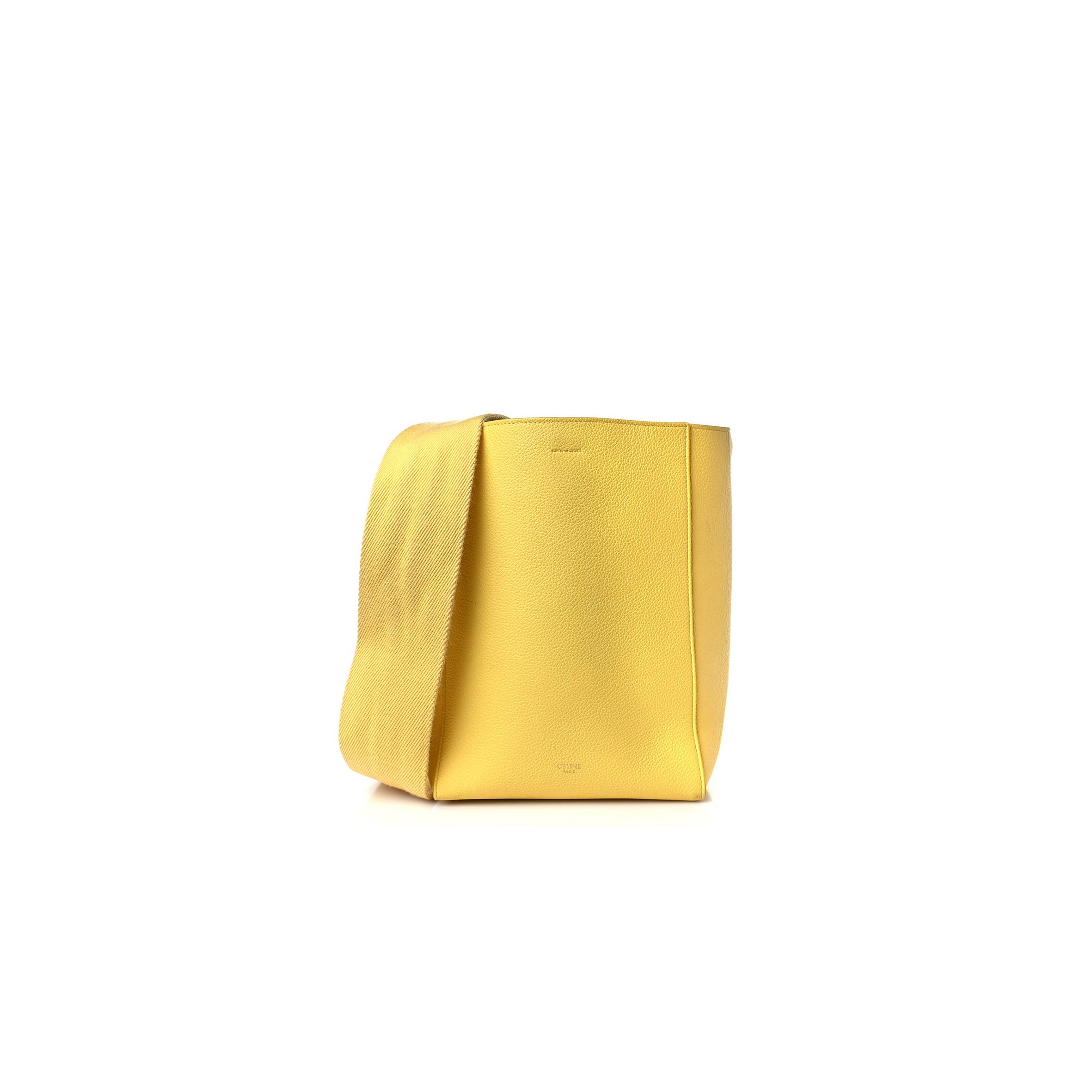 CELINE SOFT GRAINED CALFSKIN SMALL SANGLE BUCKET BAG CITRON (24*18*12cm) CELINE SOFT GRAINED CALFSKIN SMALL SANGLE BUCKET BAG CITRON (24*18*12cm)