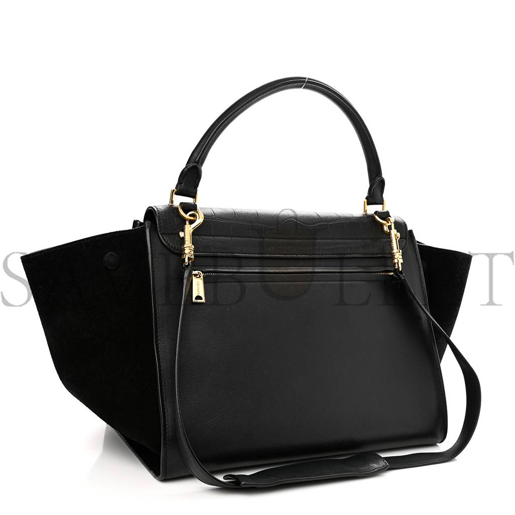 CELINE CROCODILE EMBOSSED CALFSKIN SUEDE MEDIUM TRAPEZE BLACK (30*25*18cm) CELINE CROCODILE EMBOSSED CALFSKIN SUEDE MEDIUM TRAPEZE BLACK (30*25*18cm)