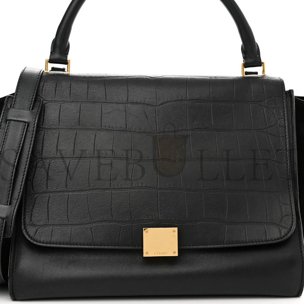 CELINE CROCODILE EMBOSSED CALFSKIN SUEDE MEDIUM TRAPEZE BLACK (30*25*18cm) CELINE CROCODILE EMBOSSED CALFSKIN SUEDE MEDIUM TRAPEZE BLACK (30*25*18cm)