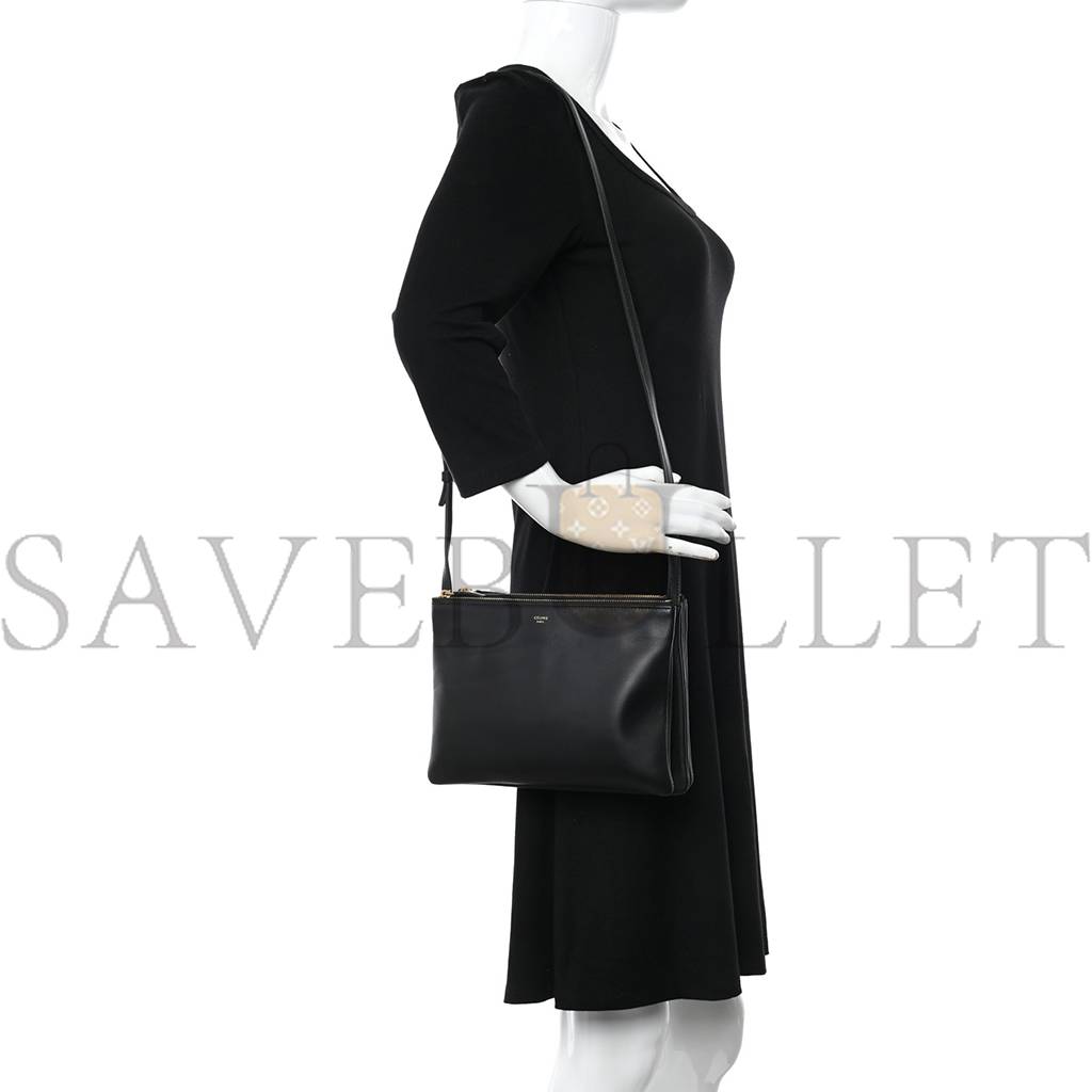 CELINE LAMBSKIN LARGE TRIO CROSSBODY BAG BLACK (24*18*3cm) CELINE LAMBSKIN LARGE TRIO CROSSBODY BAG BLACK (24*18*3cm)