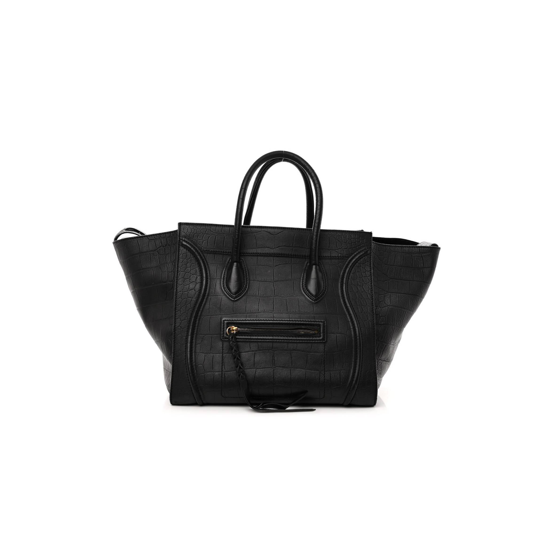 CELINE CROCODILE EMBOSSED CALFSKIN LARGE PHANTOM LUGGAGE BLACK (34*32*25cm) CELINE CROCODILE EMBOSSED CALFSKIN LARGE PHANTOM LUGGAGE BLACK (34*32*25cm)
