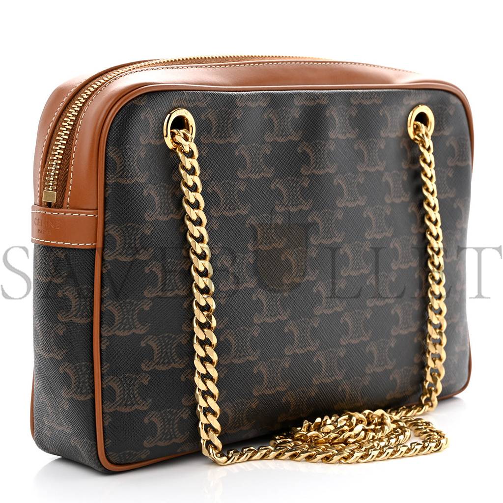 CELINE TRIOMPHE CANVAS CALFSKIN MEDIUM PATAPANS TAN (25*18*5cm) CELINE TRIOMPHE CANVAS CALFSKIN MEDIUM PATAPANS TAN (25*18*5cm)