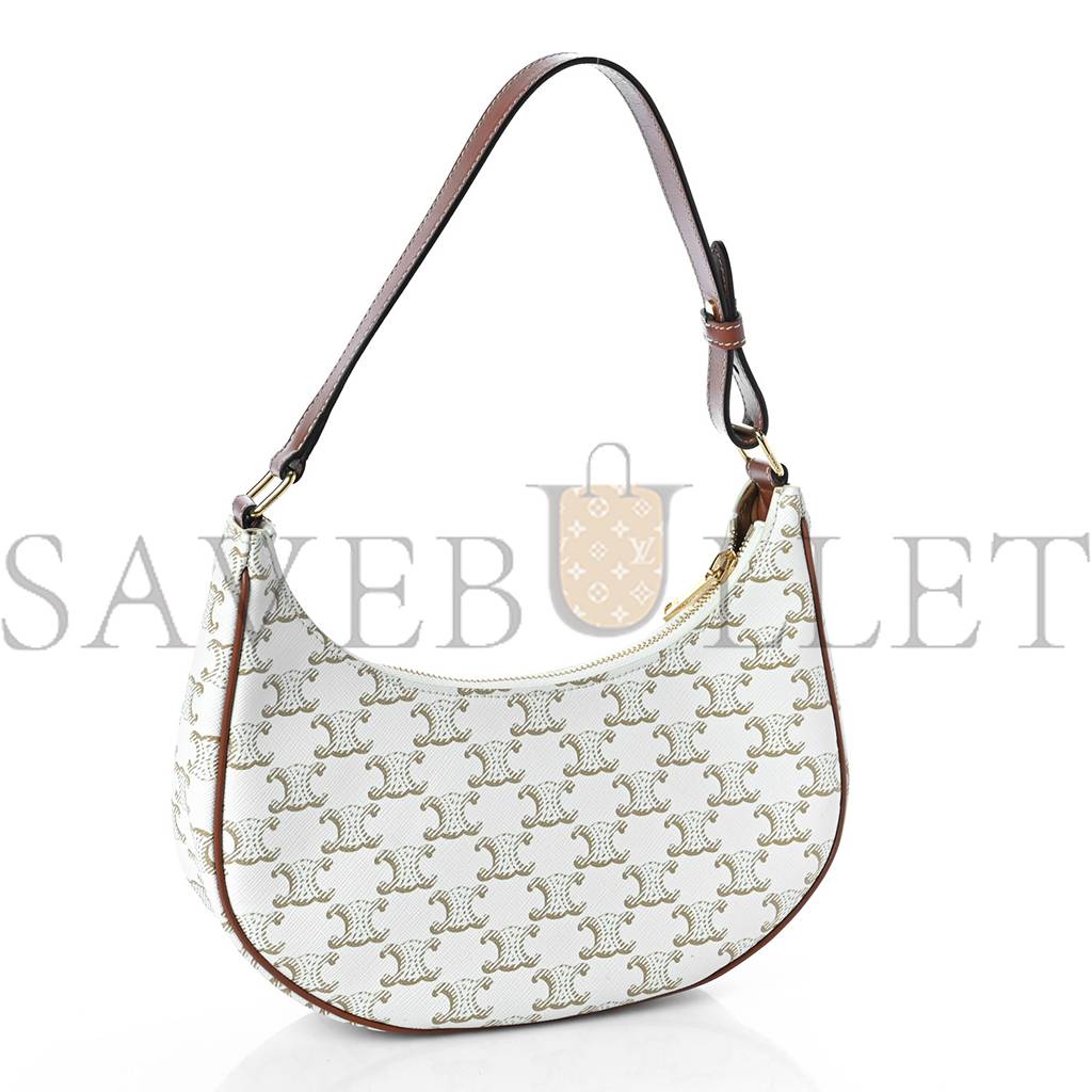 CELINE CANVAS CALFSKIN AVA TRIOMPHE SHOULDER BAG WHITE (23*13*6cm) CELINE CANVAS CALFSKIN AVA TRIOMPHE SHOULDER BAG WHITE (23*13*6cm)