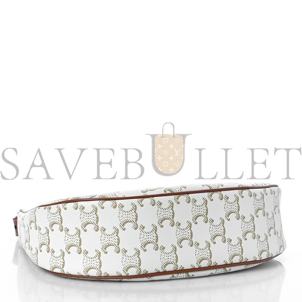 CELINE CANVAS CALFSKIN AVA TRIOMPHE SHOULDER BAG WHITE (23*13*6cm) CELINE CANVAS CALFSKIN AVA TRIOMPHE SHOULDER BAG WHITE (23*13*6cm)