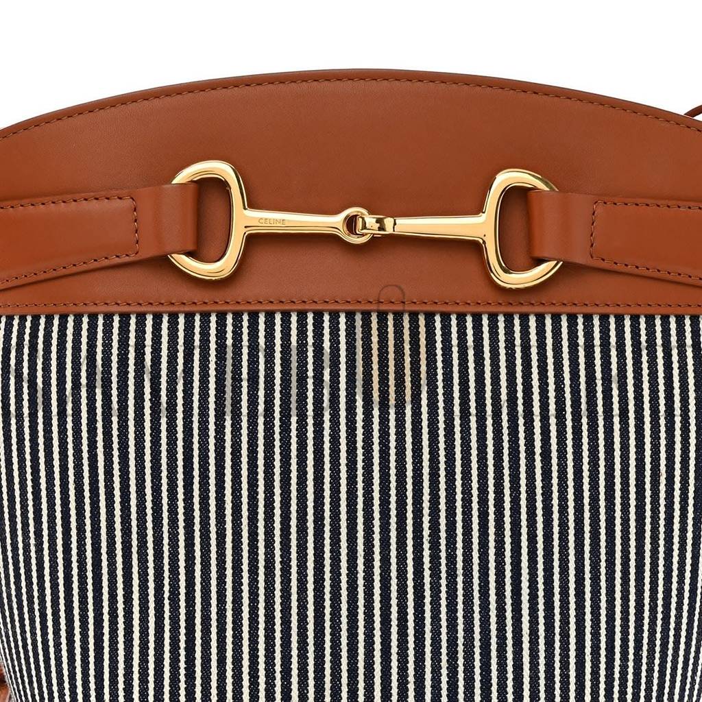 CELINE TEXTILE CALFSKIN CRECY BUCKET BAG BLUE TAN (23*15*15cm) CELINE TEXTILE CALFSKIN CRECY BUCKET BAG BLUE TAN (23*15*15cm)