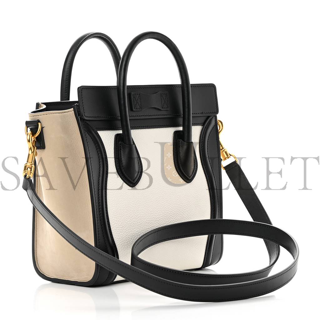 CELINE BABY GRAINED CALFSKIN NUBUCK NANO TRI-COLOR LUGGAGE WHITE LIGHT TAUPE (21*20*10cm) CELINE BABY GRAINED CALFSKIN NUBUCK NANO TRI-COLOR LUGGAGE WHITE LIGHT TAUPE (21*20*10cm)