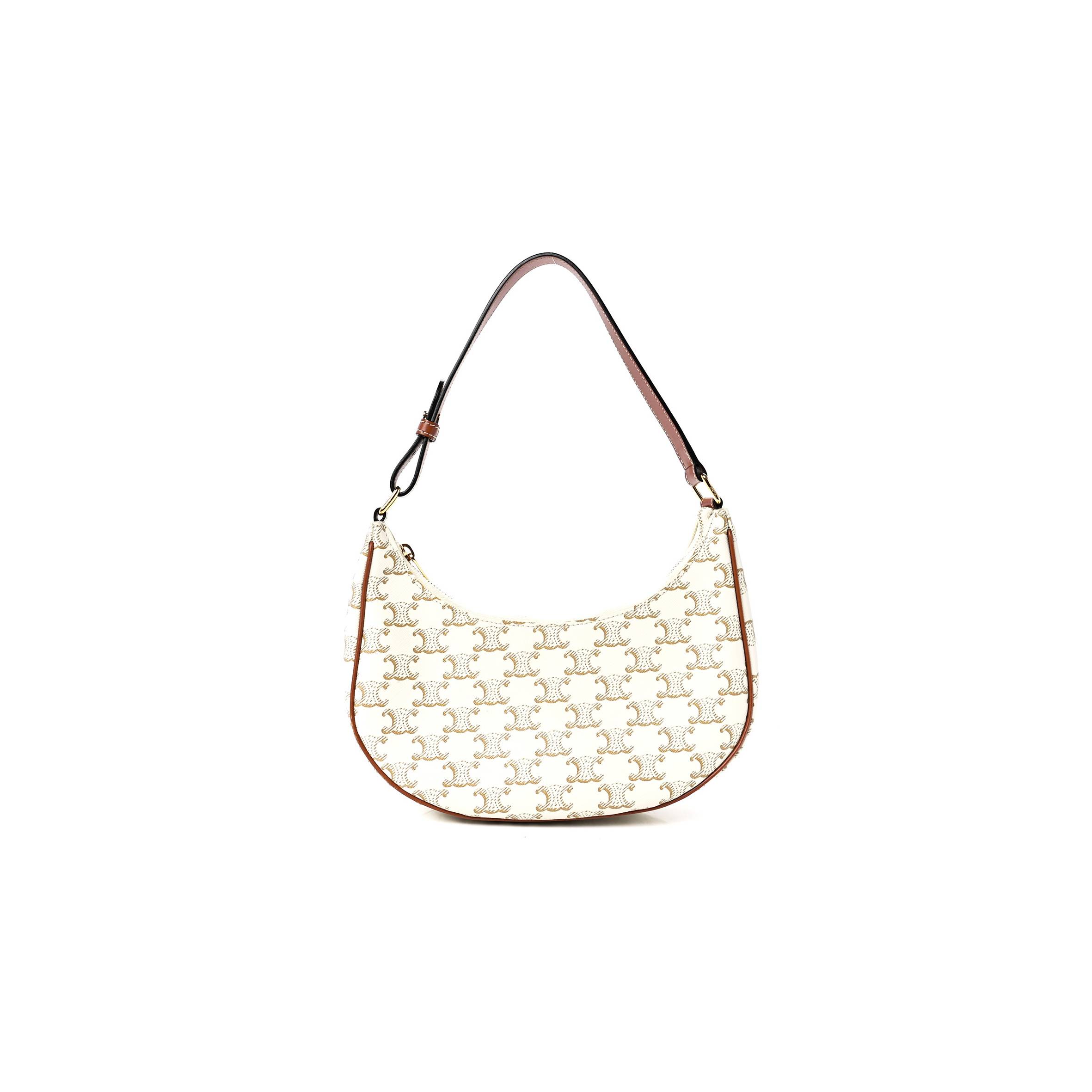 CELINE CANVAS CALFSKIN AVA TRIOMPHE SHOULDER BAG WHITE (20*17*6cm) CELINE CANVAS CALFSKIN AVA TRIOMPHE SHOULDER BAG WHITE (20*17*6cm)
