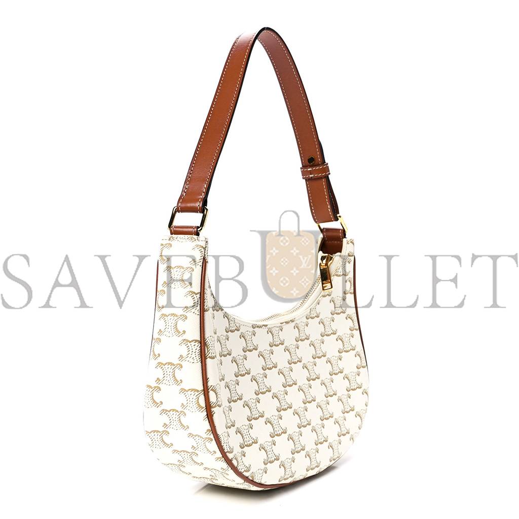 CELINE CANVAS CALFSKIN AVA TRIOMPHE SHOULDER BAG WHITE (20*17*6cm) CELINE CANVAS CALFSKIN AVA TRIOMPHE SHOULDER BAG WHITE (20*17*6cm)
