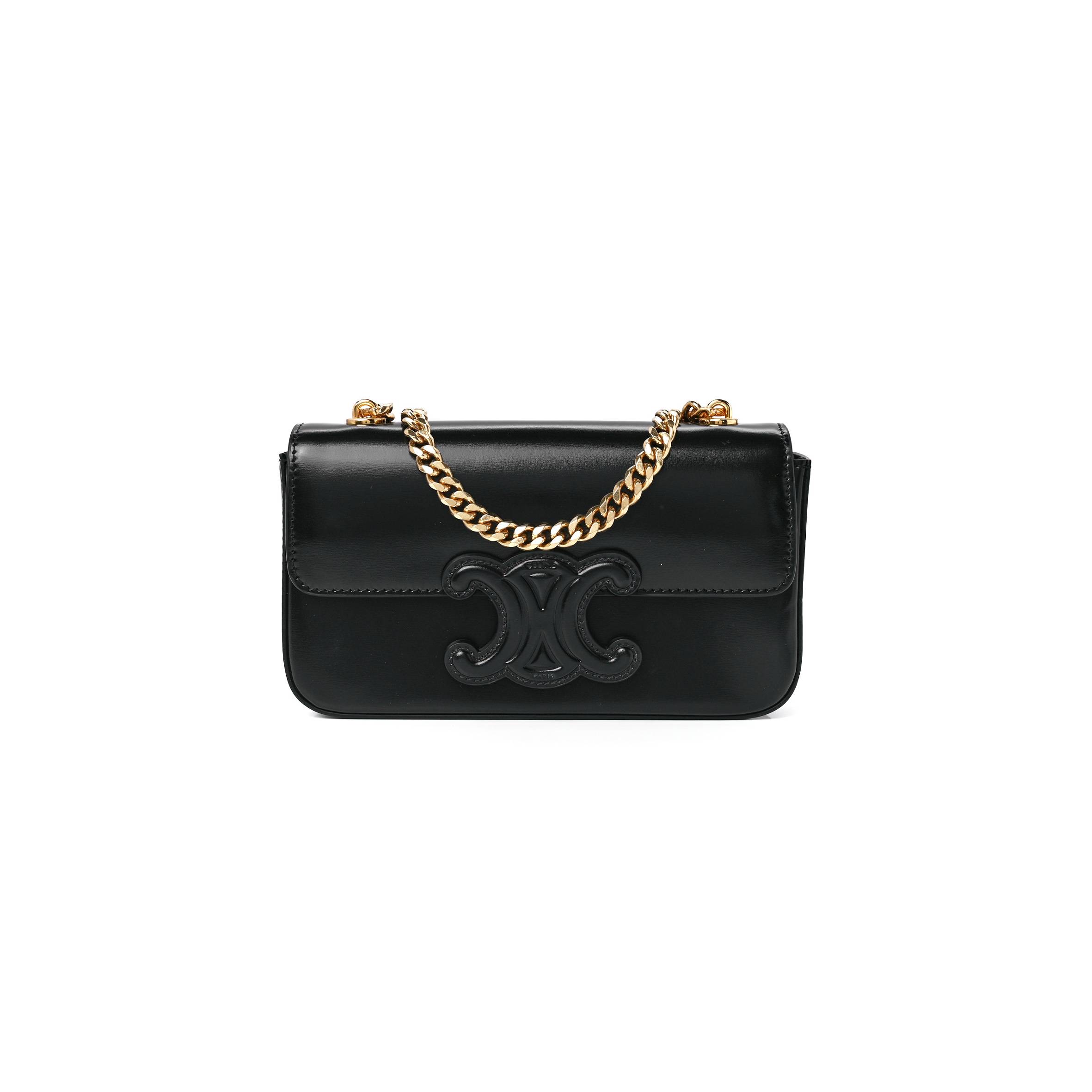 CELINE SHINY CALFSKIN CUIR TRIOMPHE CHAIN SHOULDER BAG BLACK (20*11*4cm) CELINE SHINY CALFSKIN CUIR TRIOMPHE CHAIN SHOULDER BAG BLACK (20*11*4cm)