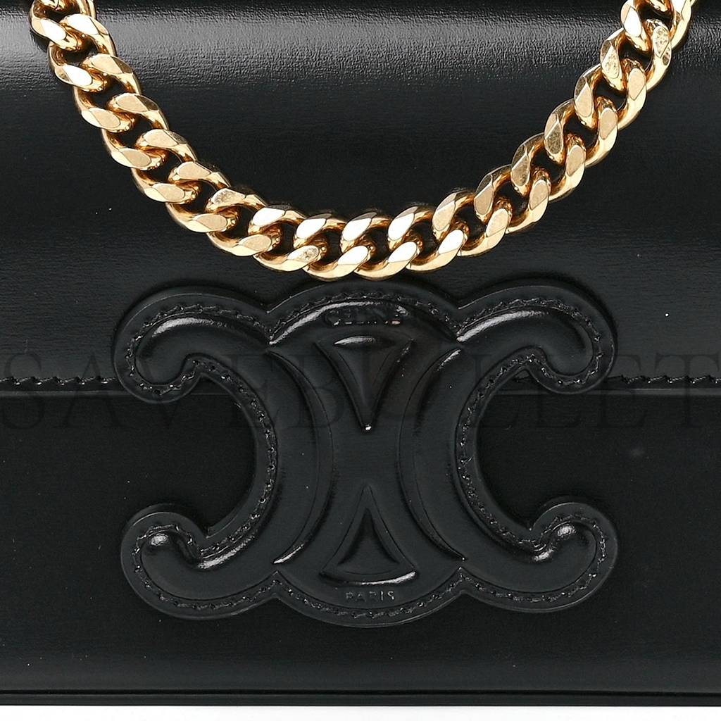 CELINE SHINY CALFSKIN CUIR TRIOMPHE CHAIN SHOULDER BAG BLACK (20*11*4cm) CELINE SHINY CALFSKIN CUIR TRIOMPHE CHAIN SHOULDER BAG BLACK (20*11*4cm)