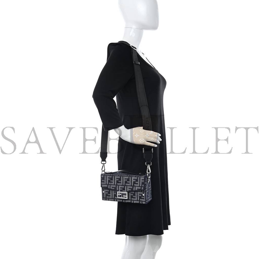 FENDI FABRIC JACQUARD REACTIVE JEAN DENIM VITELLO COVER FF BAGUETTE SOFT TRUNK BLUE BLACK (21*12*6cm) FENDI FABRIC JACQUARD REACTIVE JEAN DENIM VITELLO COVER FF BAGUETTE SOFT TRUNK BLUE BLACK (21*12*6cm)