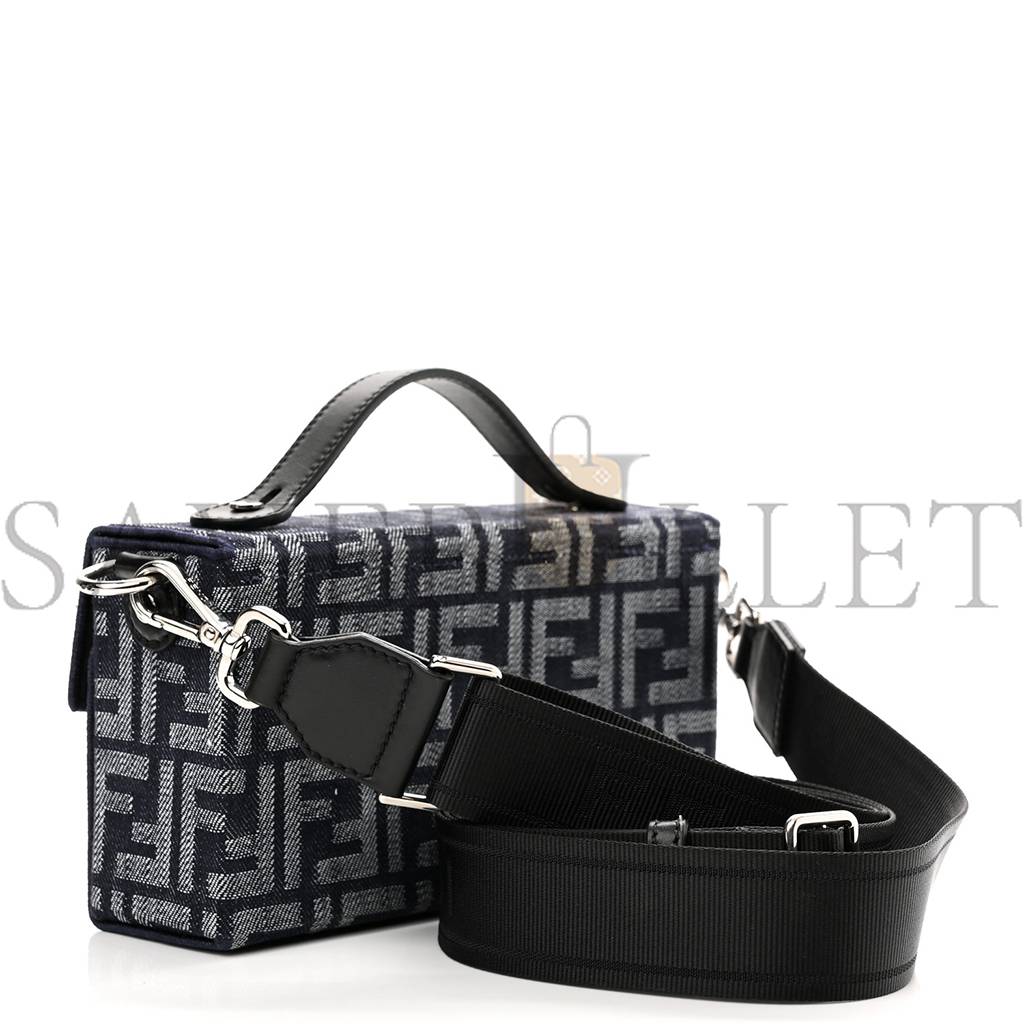 FENDI FABRIC JACQUARD REACTIVE JEAN DENIM VITELLO COVER FF BAGUETTE SOFT TRUNK BLUE BLACK (21*12*6cm) FENDI FABRIC JACQUARD REACTIVE JEAN DENIM VITELLO COVER FF BAGUETTE SOFT TRUNK BLUE BLACK (21*12*6cm)