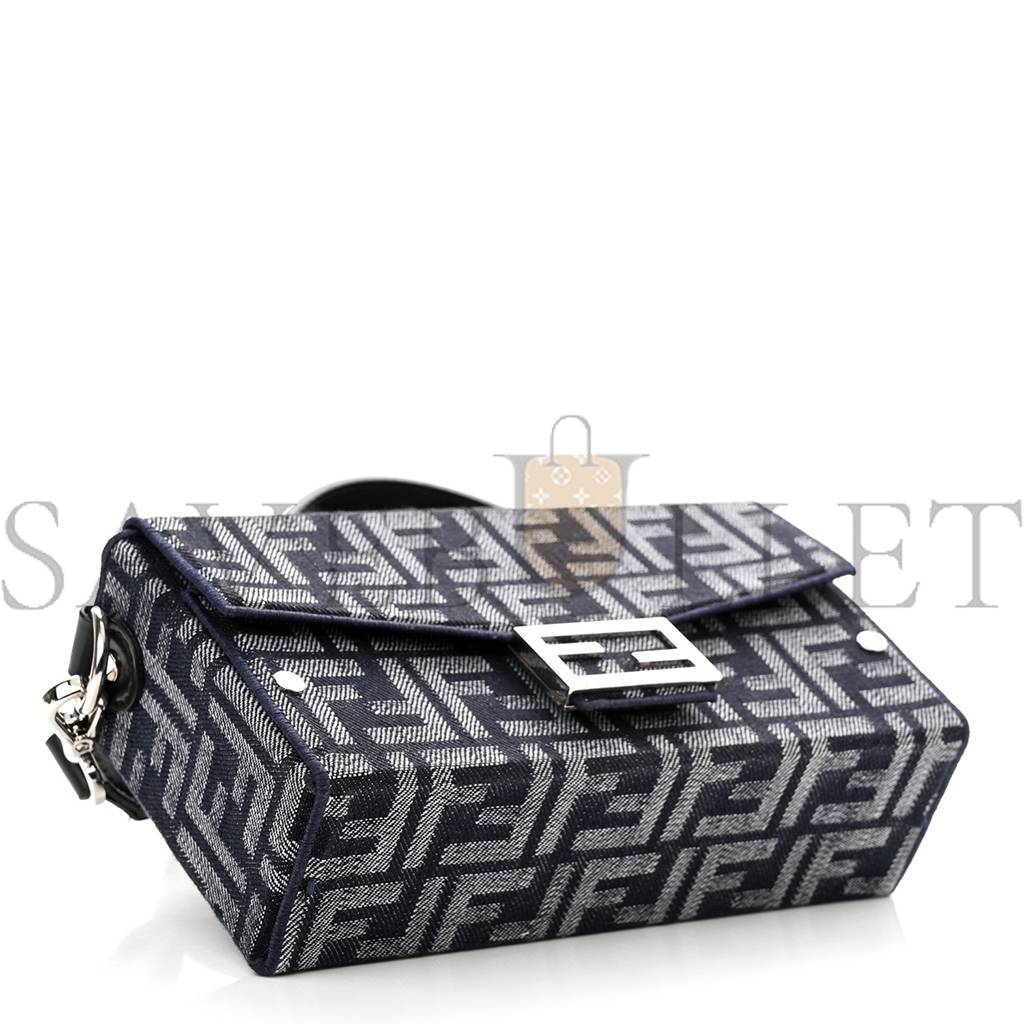FENDI FABRIC JACQUARD REACTIVE JEAN DENIM VITELLO COVER FF BAGUETTE SOFT TRUNK BLUE BLACK (21*12*6cm) FENDI FABRIC JACQUARD REACTIVE JEAN DENIM VITELLO COVER FF BAGUETTE SOFT TRUNK BLUE BLACK (21*12*6cm)