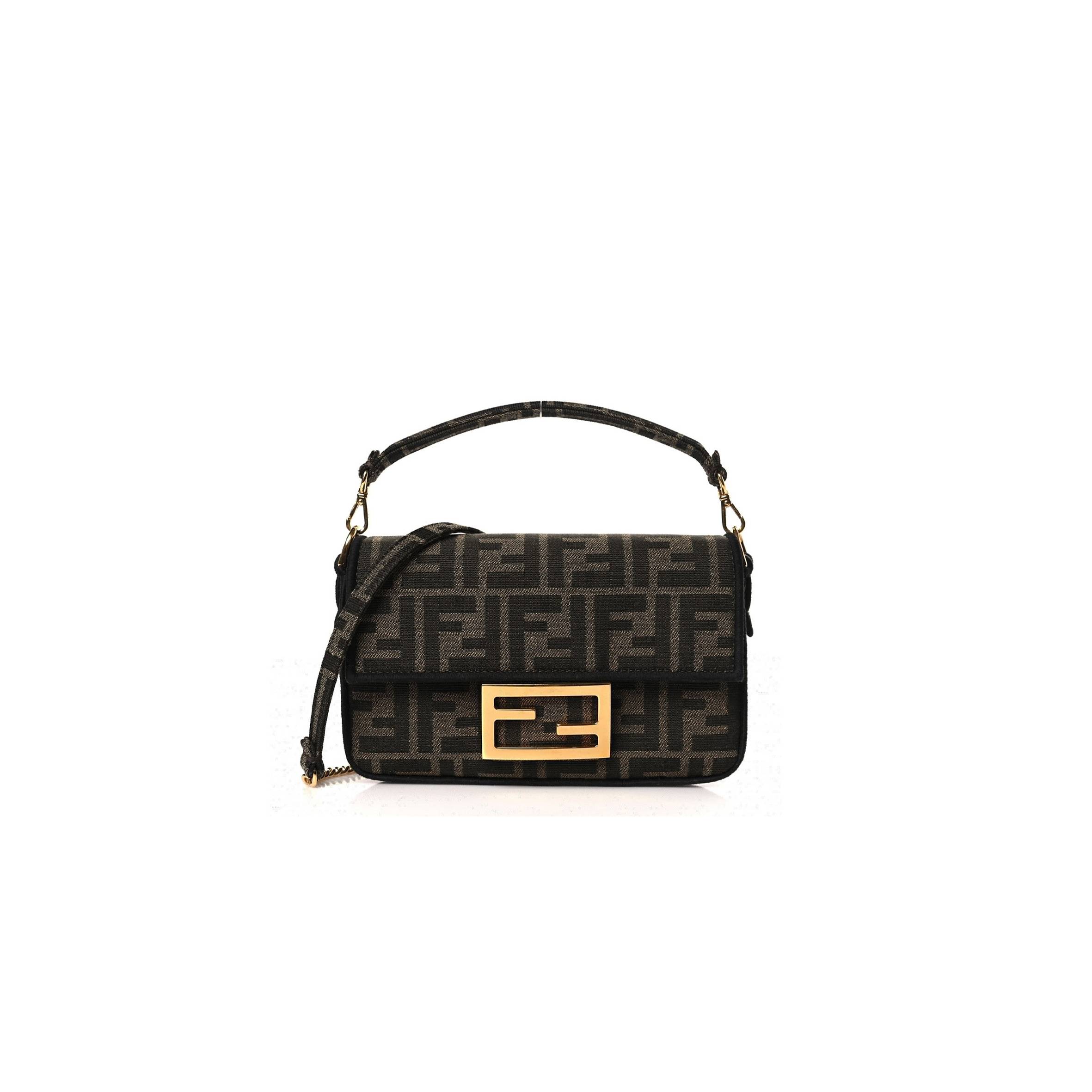 FENDI FABRIC JACQUARD FF 1974 MINI BAGUETTE TOBACCO MORO BLACK (18*12*4cm) FENDI FABRIC JACQUARD FF 1974 MINI BAGUETTE TOBACCO MORO BLACK (18*12*4cm)