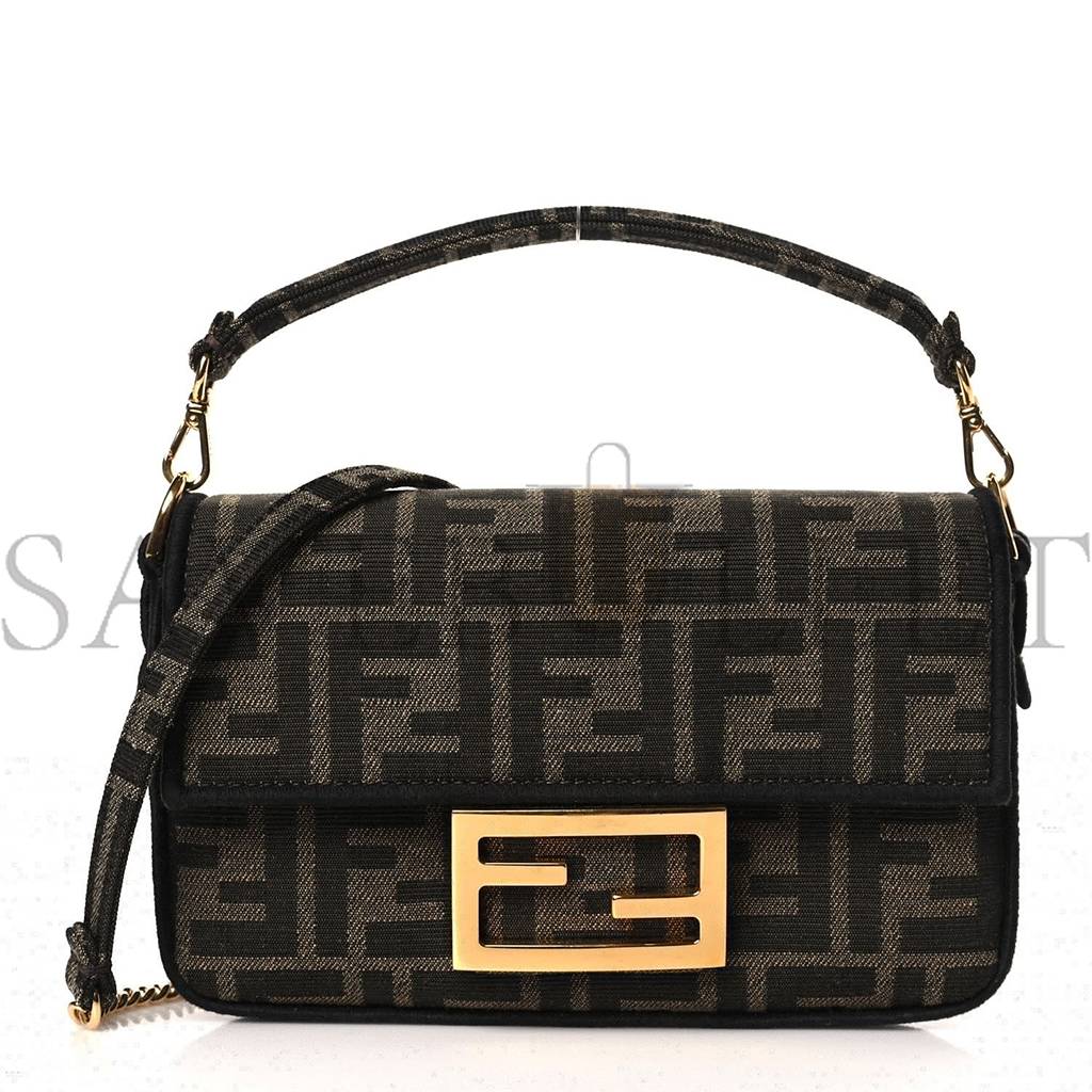 FENDI FABRIC JACQUARD FF 1974 MINI BAGUETTE TOBACCO MORO BLACK (18*12*4cm) FENDI FABRIC JACQUARD FF 1974 MINI BAGUETTE TOBACCO MORO BLACK (18*12*4cm)